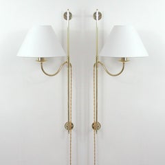 Mid-Century Swedish Adjustable and Articulating Brass Pole Wall Lights, 1950s