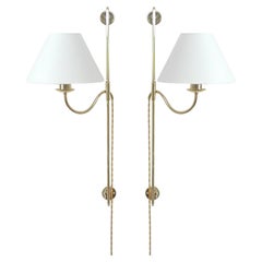 Mid-Century Swedish Adjustable and Articulating Brass Pole Wall Lights, 1950s