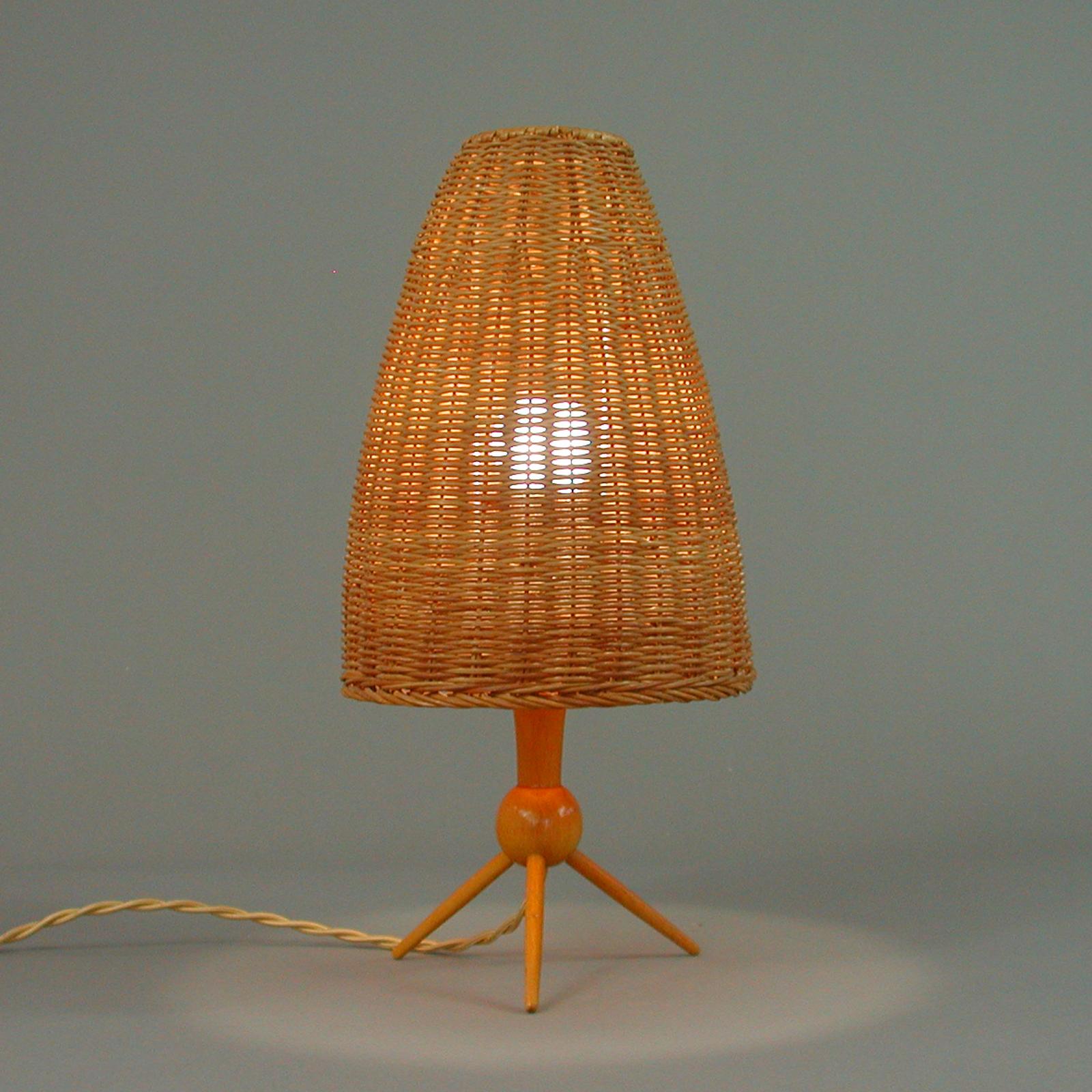 Mid-Century Swedish Birch and Wicker Table Lamp, 1950s 4