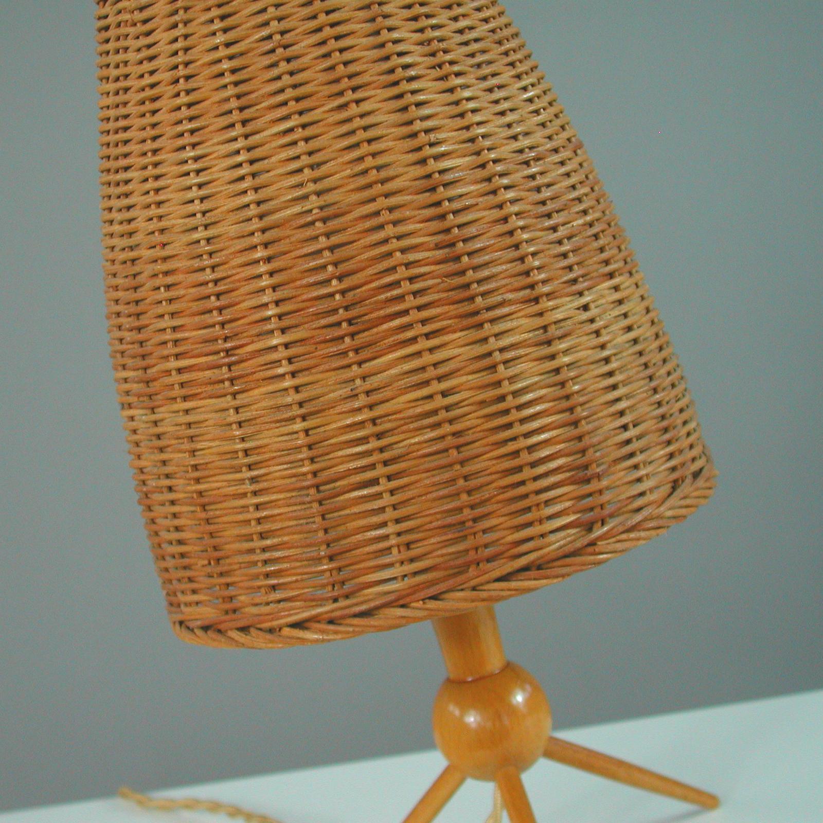 Mid-Century Swedish Birch and Wicker Table Lamp, 1950s 5