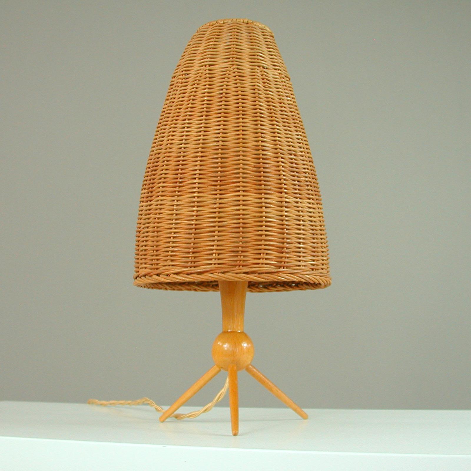 Mid-Century Swedish Birch and Wicker Table Lamp, 1950s 7