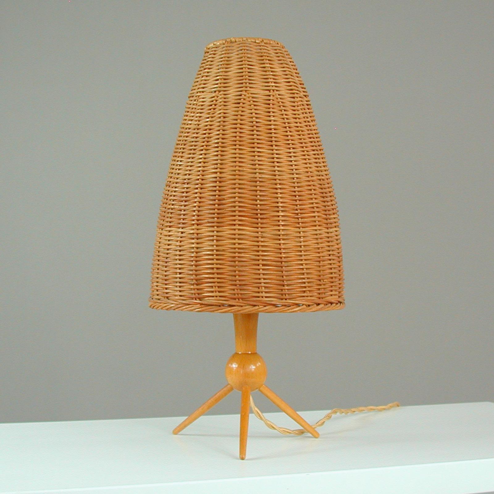 Mid-Century Swedish Birch and Wicker Table Lamp, 1950s 8