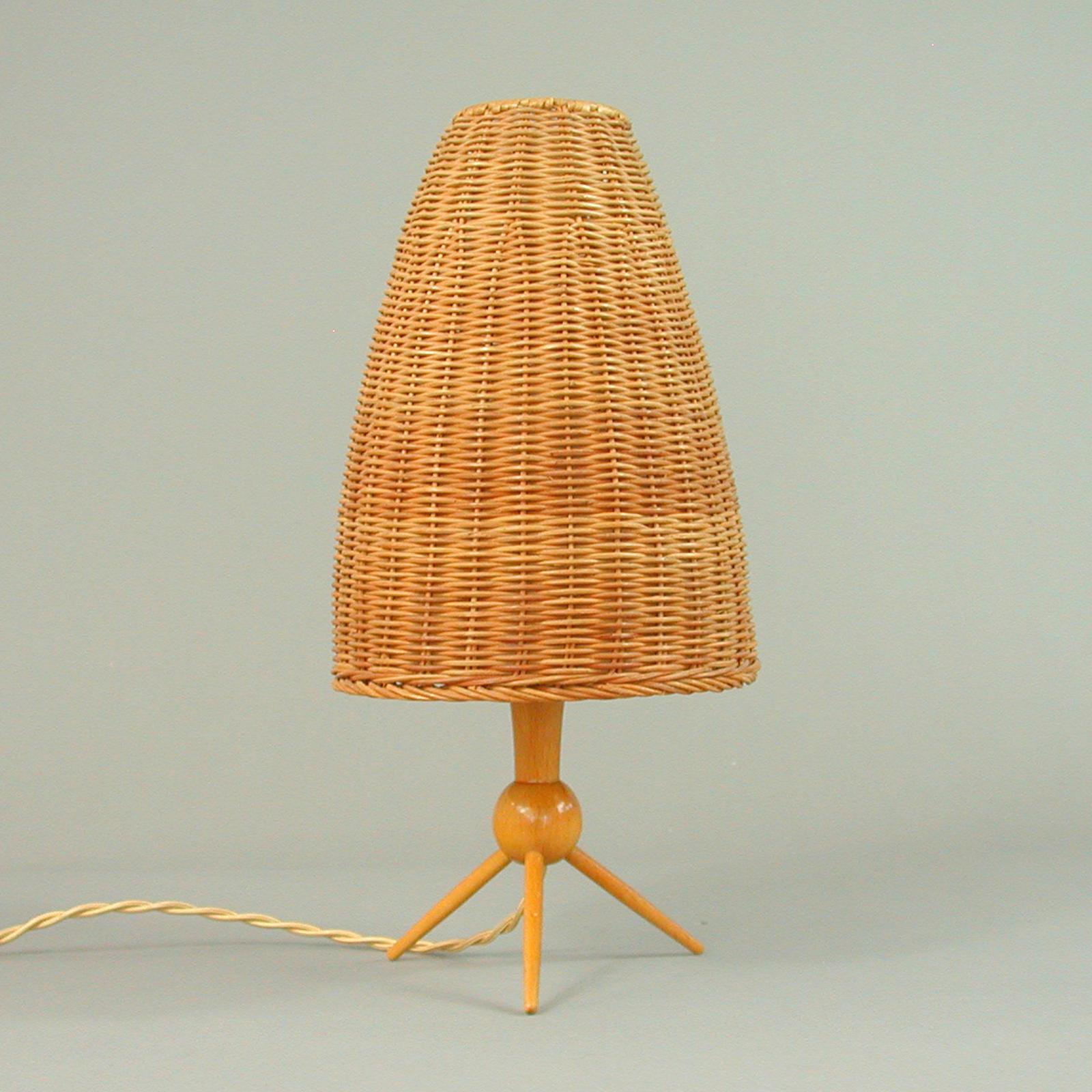 Mid-Century Swedish Birch and Wicker Table Lamp, 1950s 9