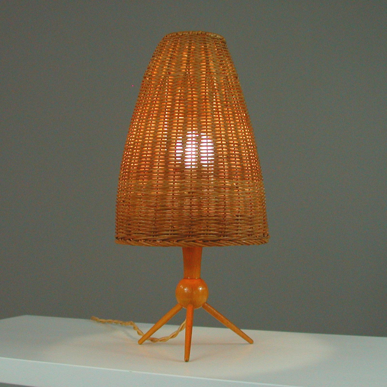 Mid-Century Modern Mid-Century Swedish Birch and Wicker Table Lamp, 1950s