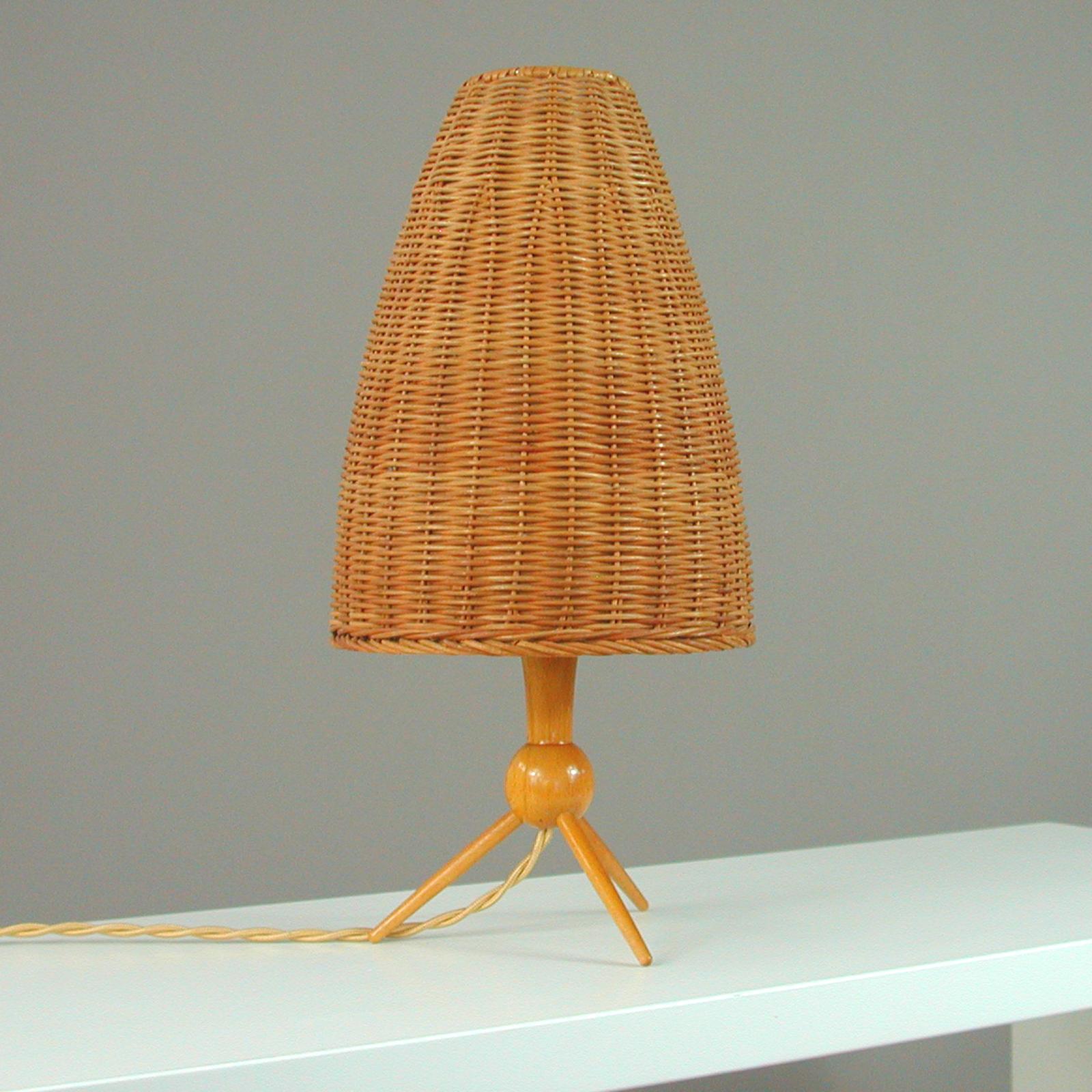 Mid-20th Century Mid-Century Swedish Birch and Wicker Table Lamp, 1950s