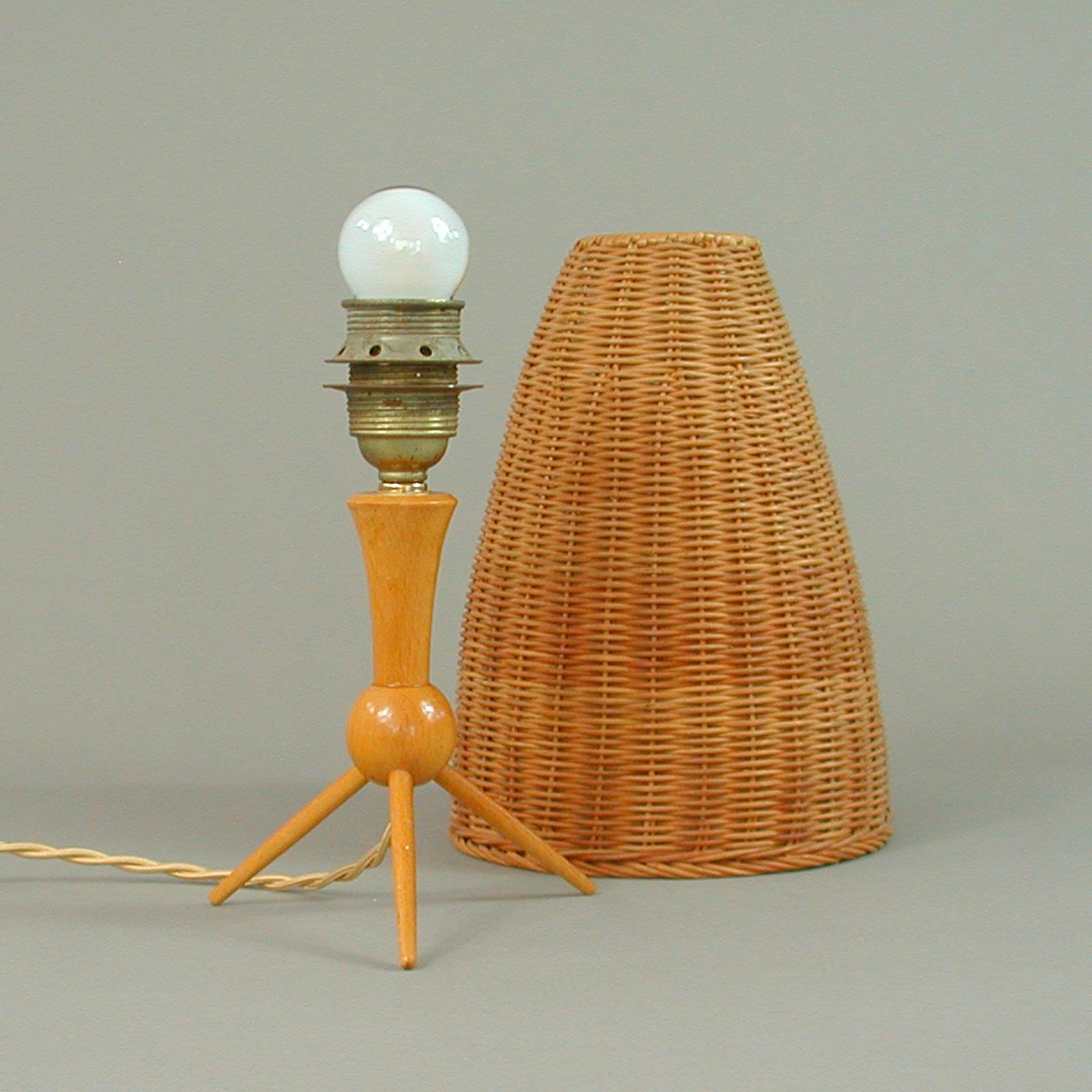 Mid-Century Swedish Birch and Wicker Table Lamp, 1950s 3