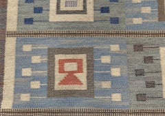 Midcentury Swedish Blue Flat-Woven Wool Rug by Edna Martin