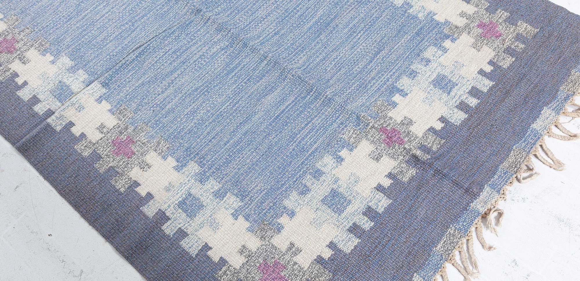 Mid-20th century blue, gray Swedish rug by Ingegerd Silow Woven I.S.
Size: 4'4
