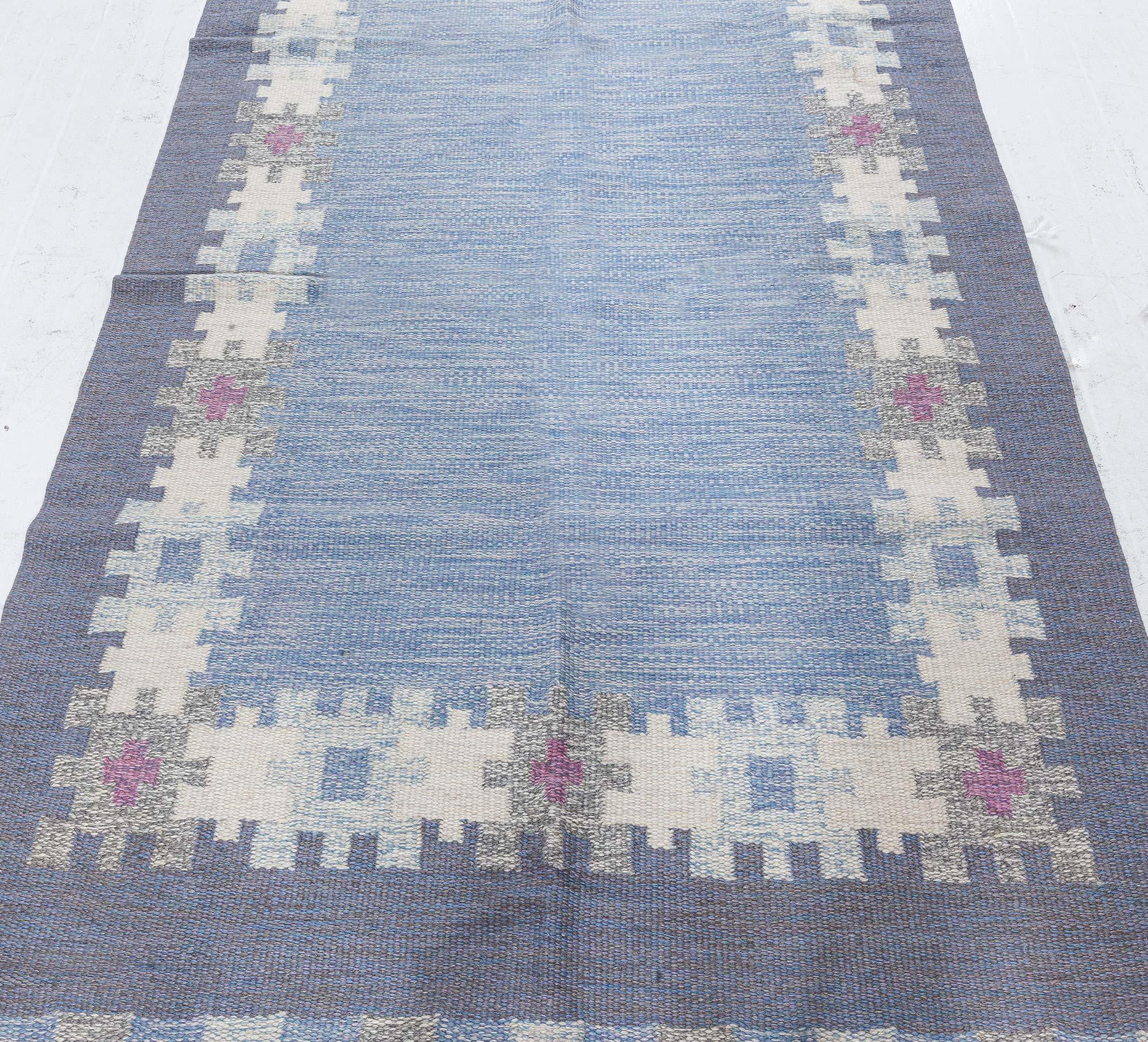 20th Century Midcentury Swedish Blue Rug by Ingegerd Silow Woven I.S For Sale