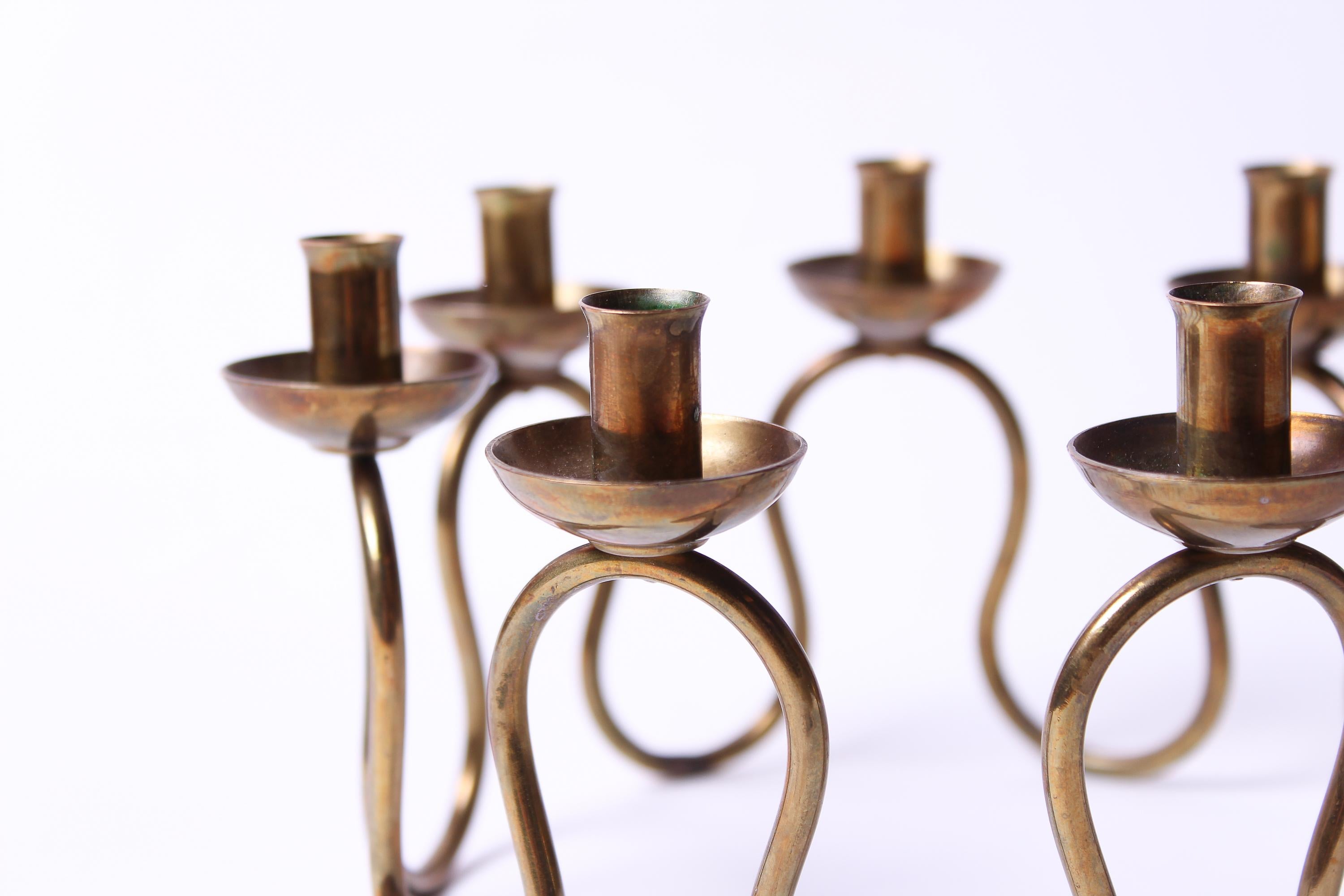 Midcentury Swedish Brass Candlestick by Lars Holmström, 1950s In Good Condition For Sale In Malmo, SE