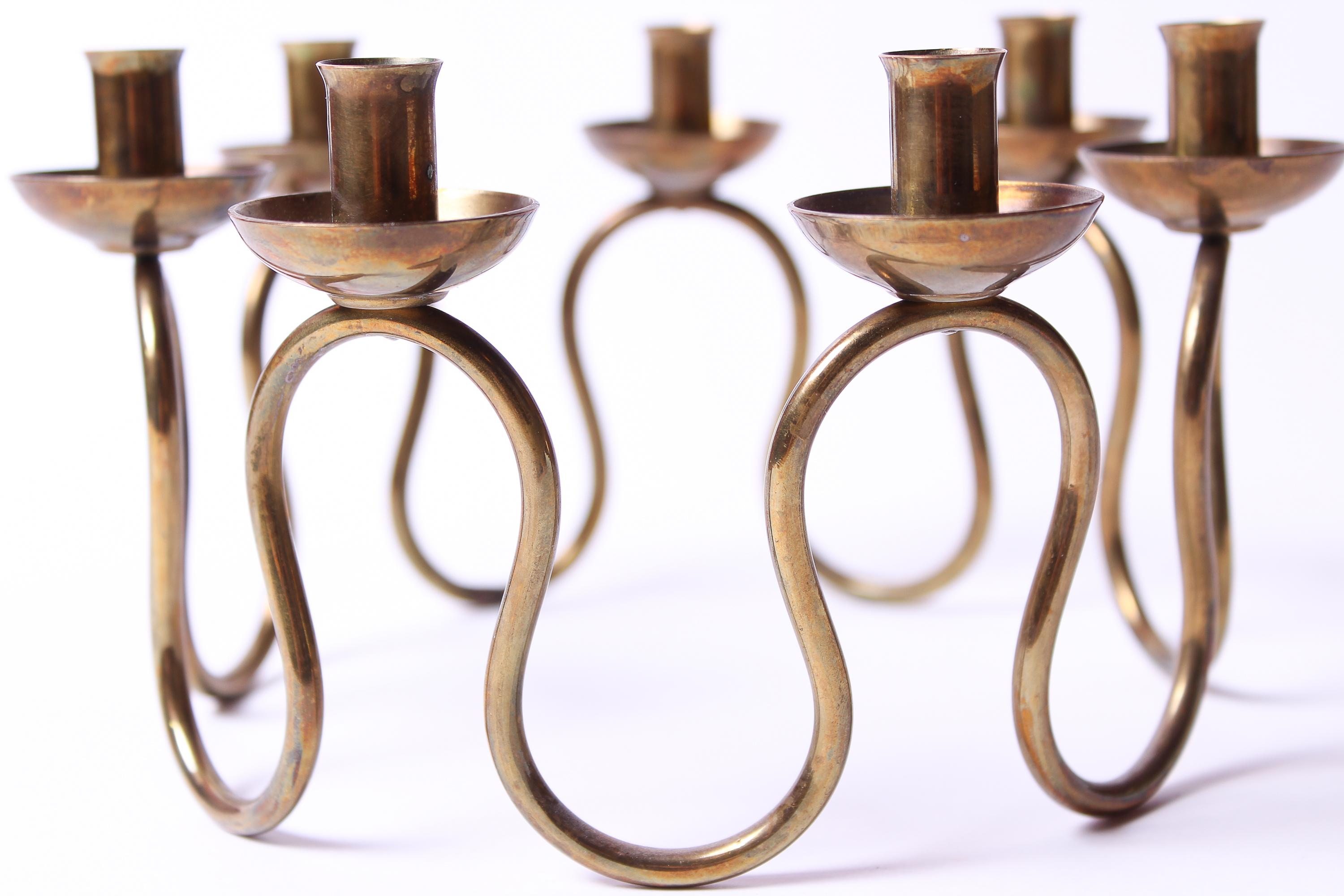 Mid-20th Century Midcentury Swedish Brass Candlestick by Lars Holmström, 1950s For Sale
