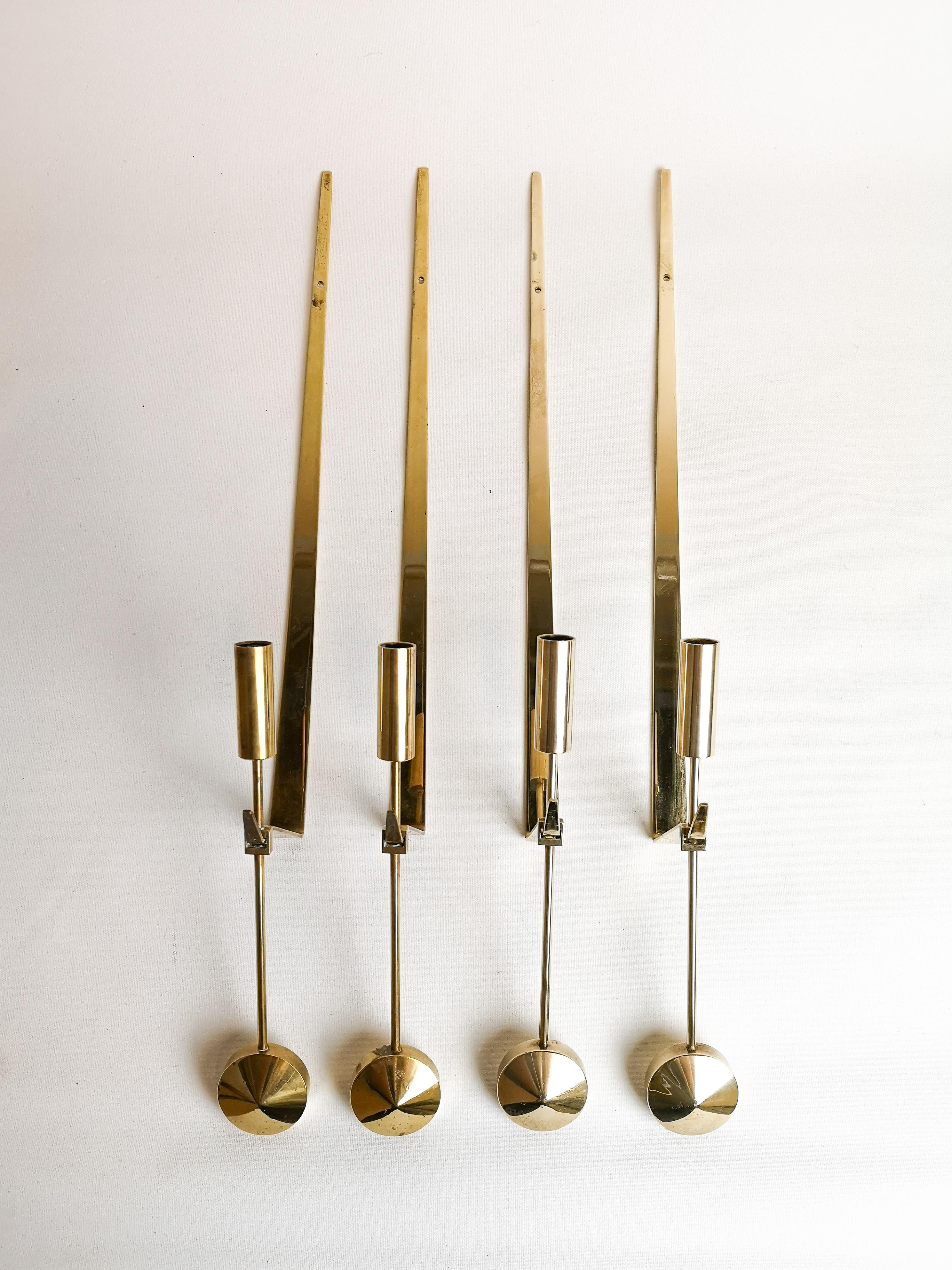Scandinavian Modern Midcentury Swedish Brass Pendel Candlesticks by Pierre Forsell