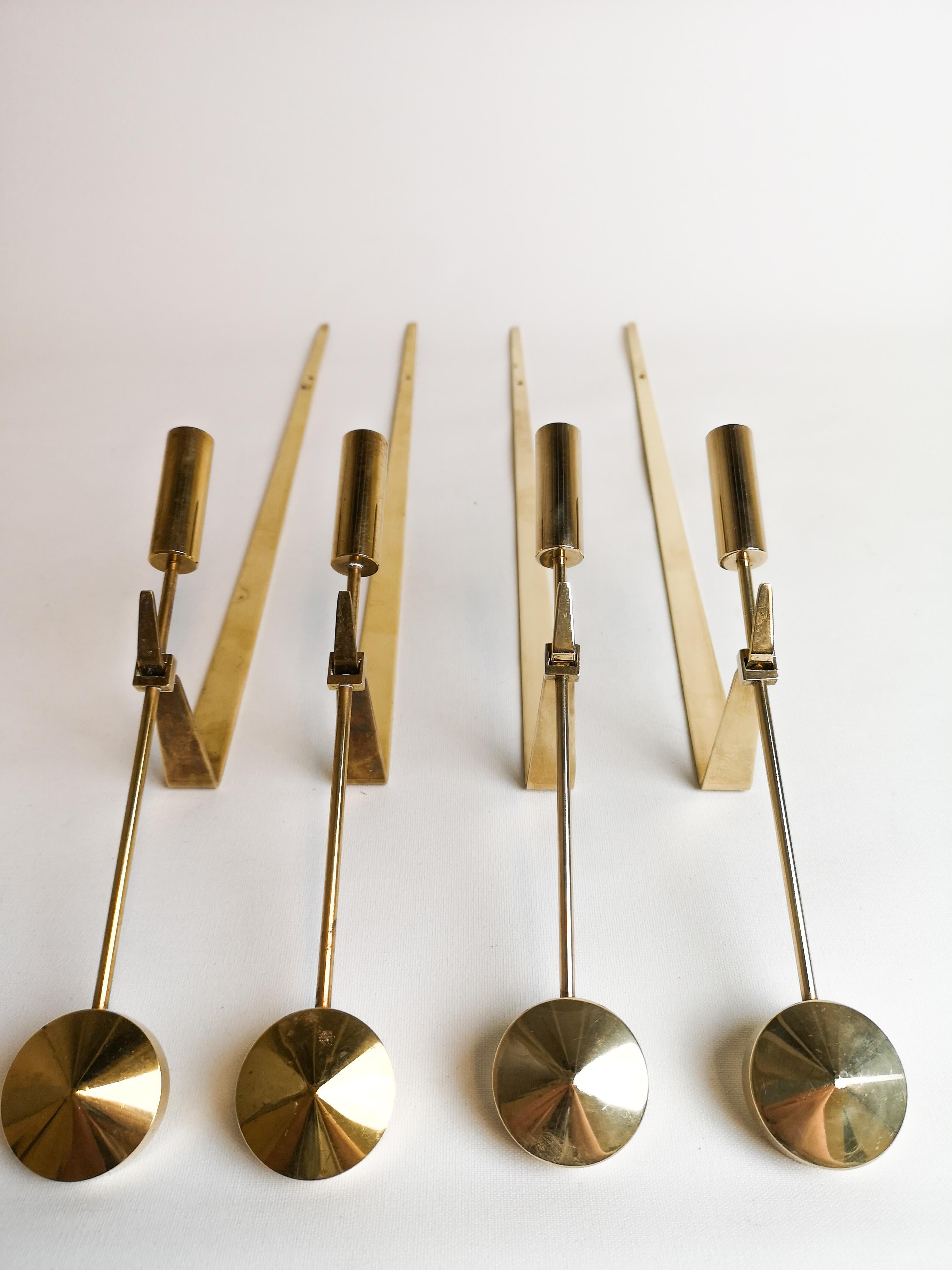 Midcentury Swedish Brass Pendel Candlesticks by Pierre Forsell In Good Condition In Hillringsberg, SE