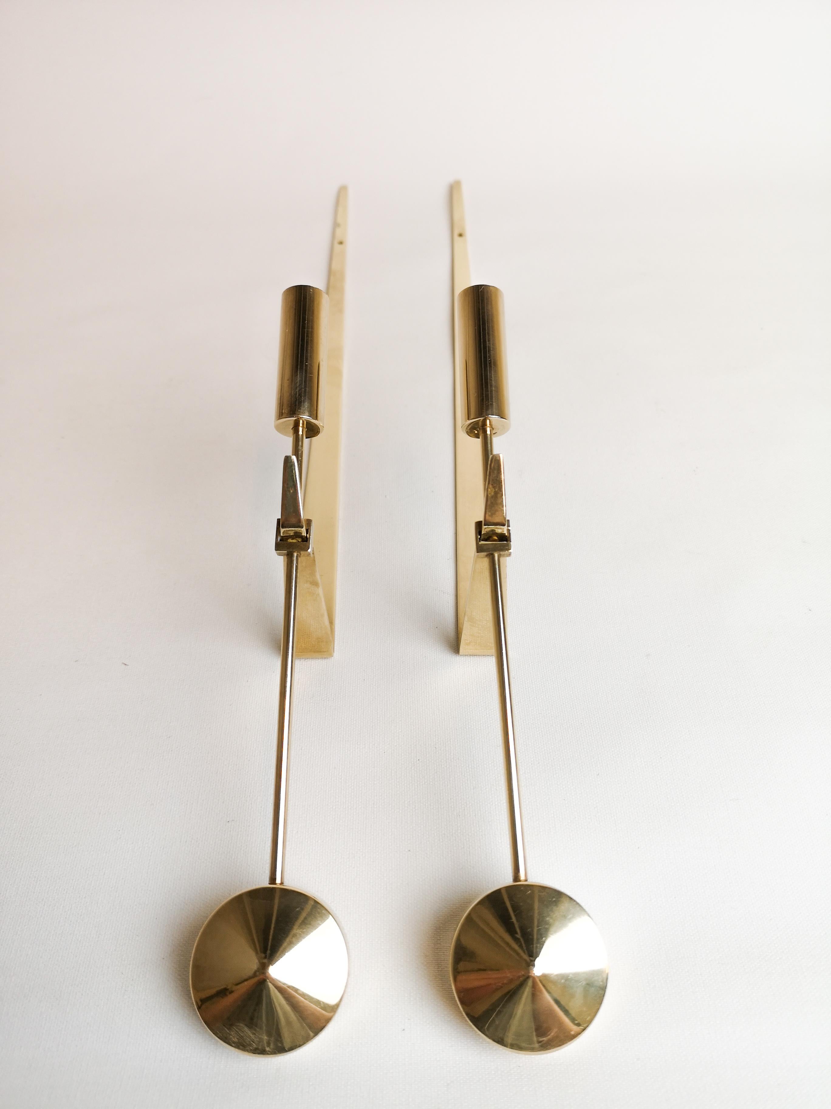 Late 20th Century Midcentury Swedish Brass Pendel Candlesticks by Pierre Forsell