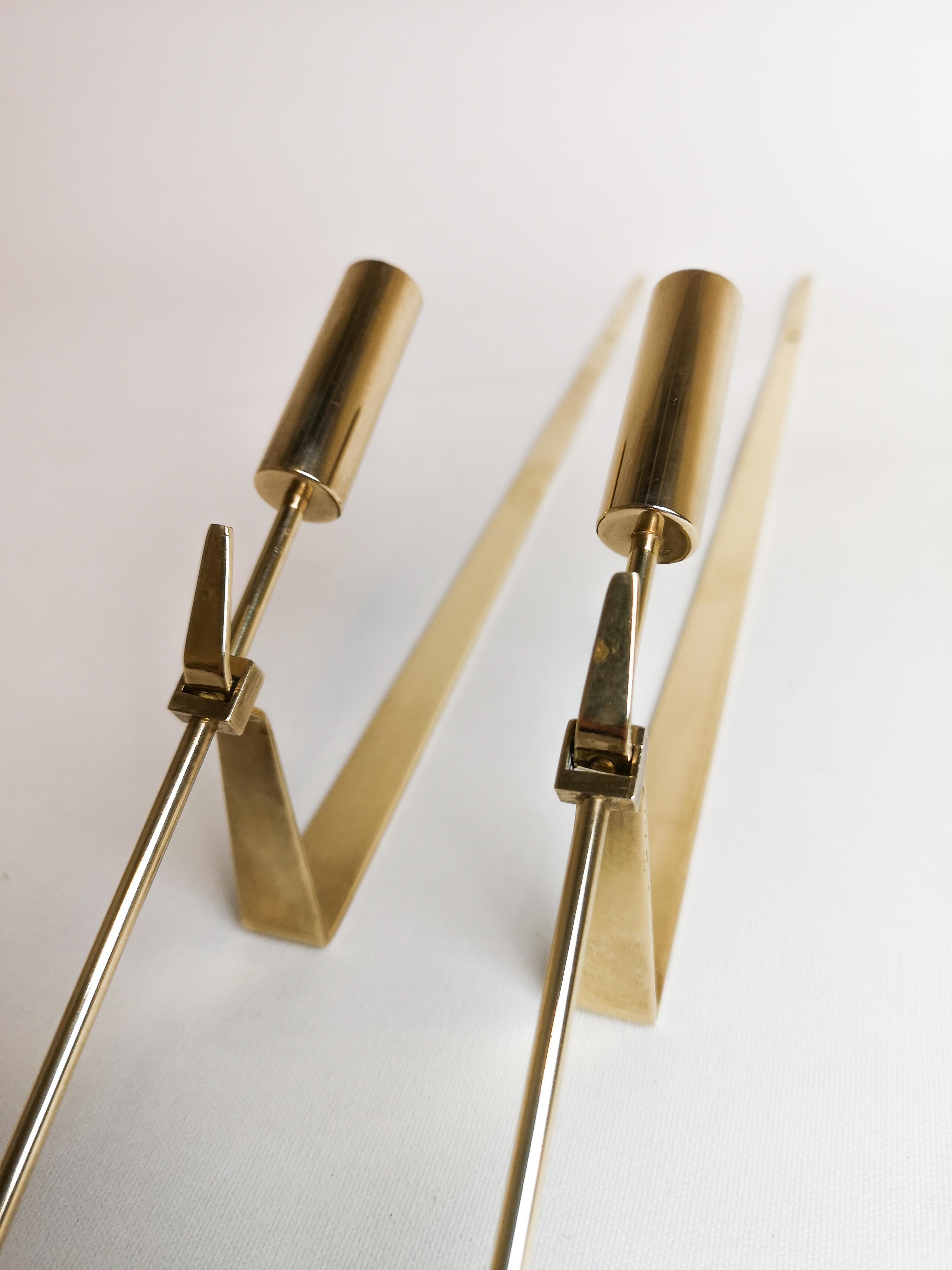 Midcentury Swedish Brass Pendel Candlesticks by Pierre Forsell 1