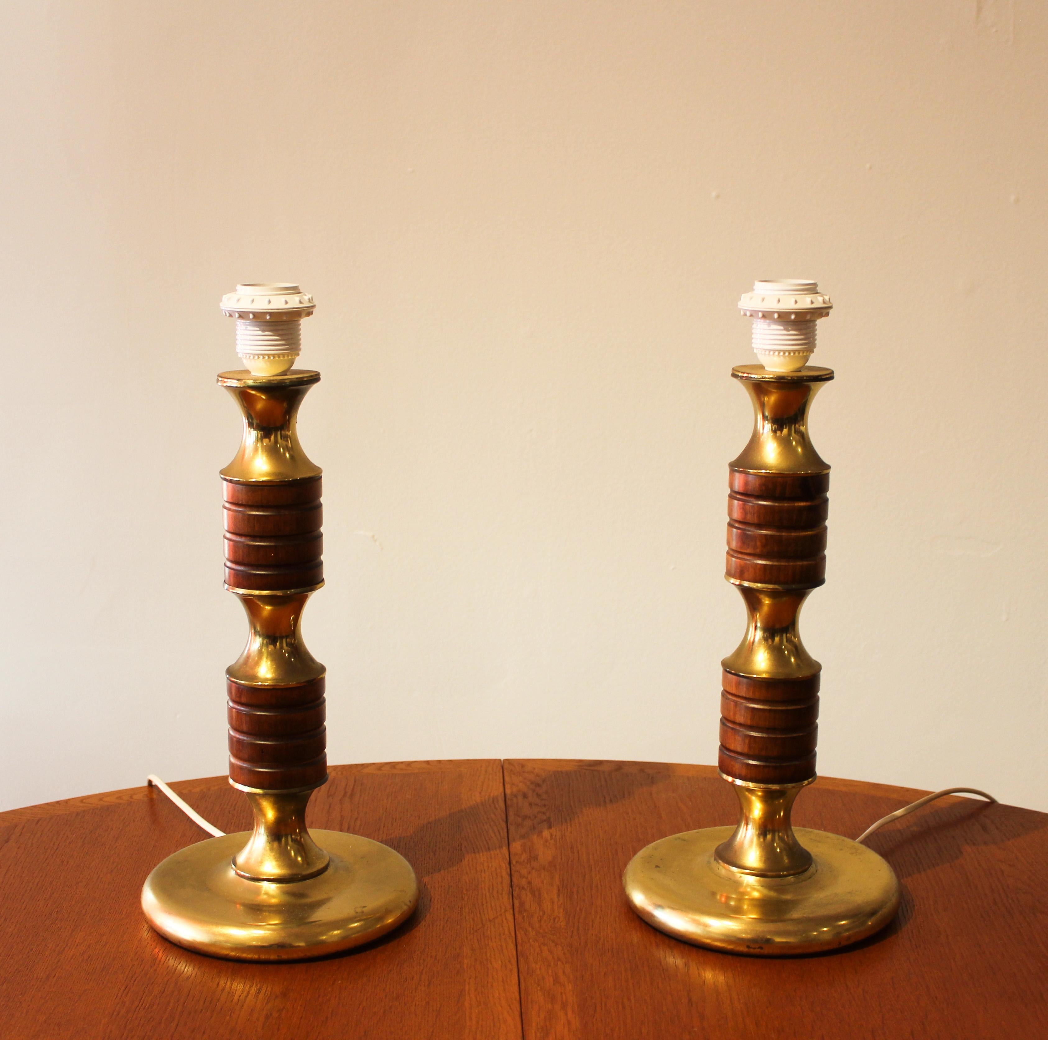 Midcentury Swedish Brass and Teak Table Lamps, 1950s 5