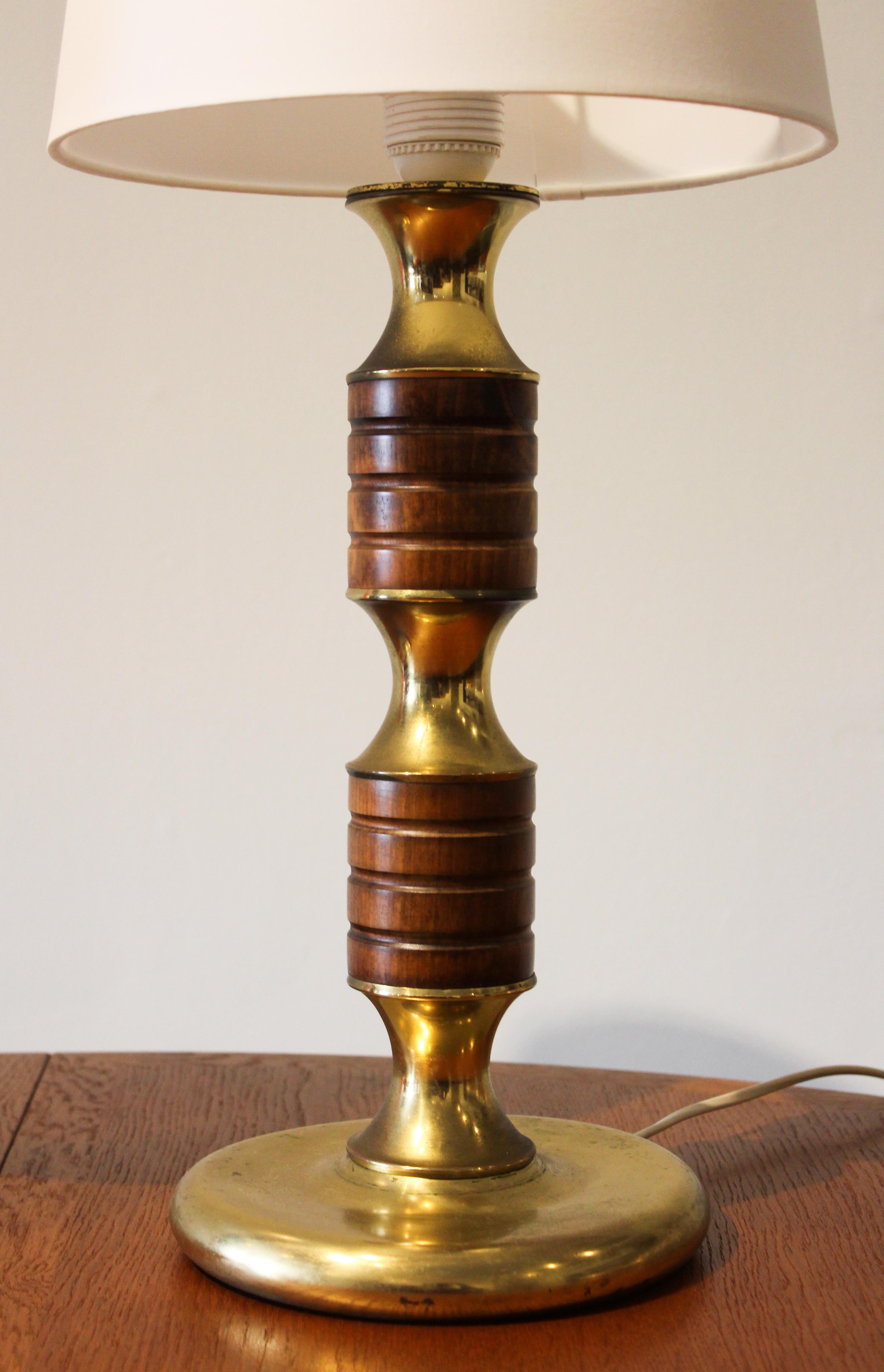Scandinavian Modern Midcentury Swedish Brass and Teak Table Lamps, 1950s