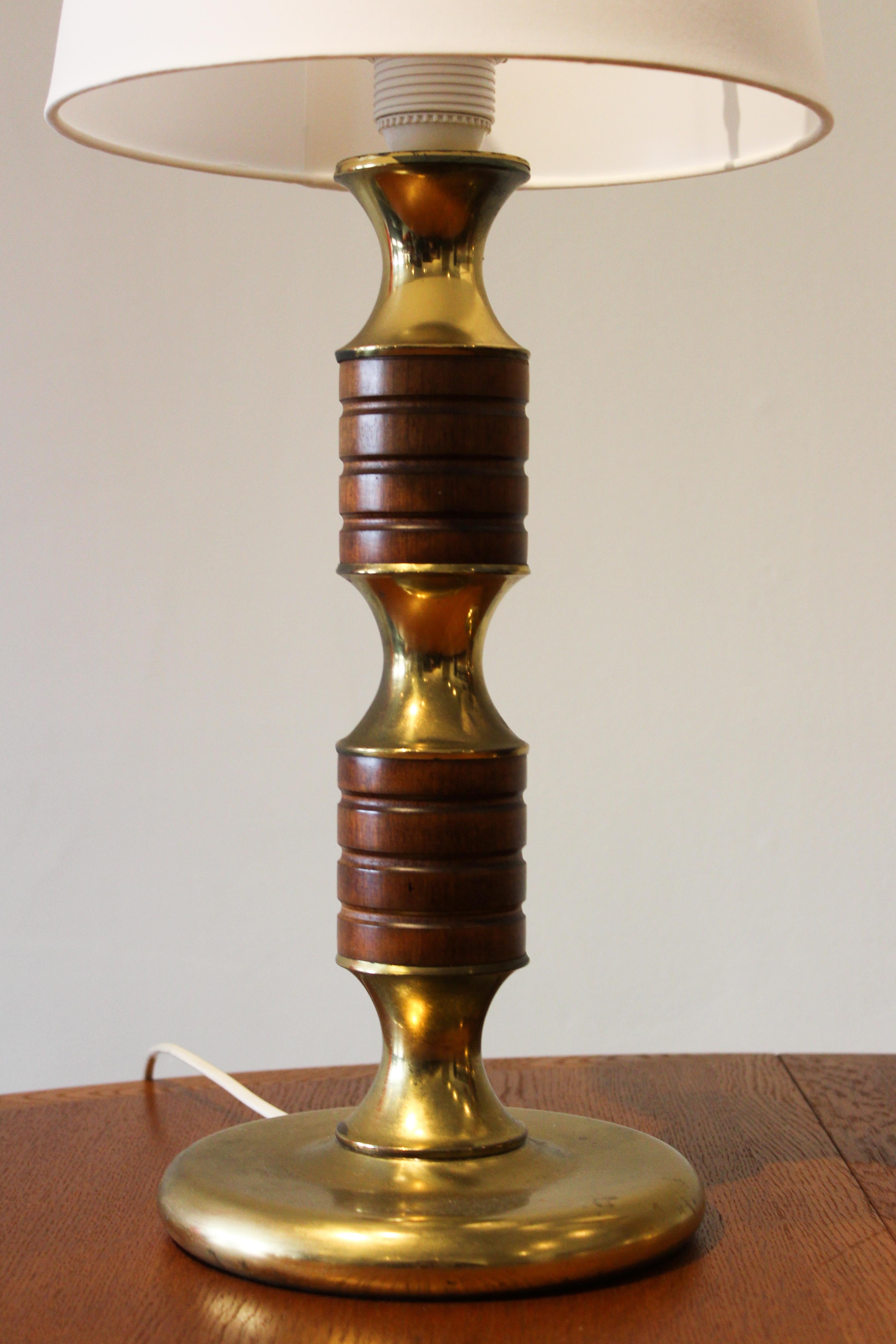 Midcentury Swedish Brass and Teak Table Lamps, 1950s In Good Condition In Malmo, SE