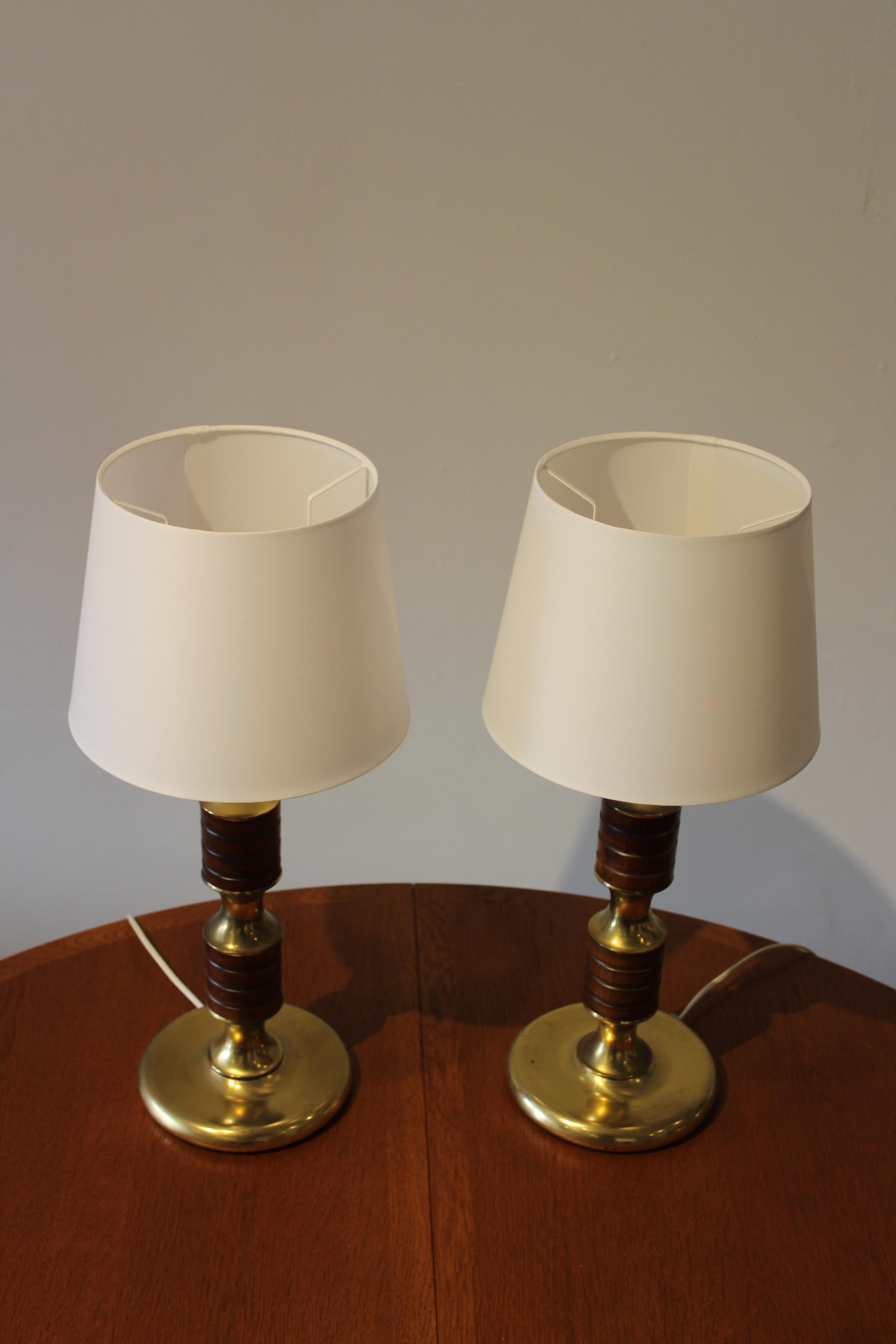 Mid-20th Century Midcentury Swedish Brass and Teak Table Lamps, 1950s