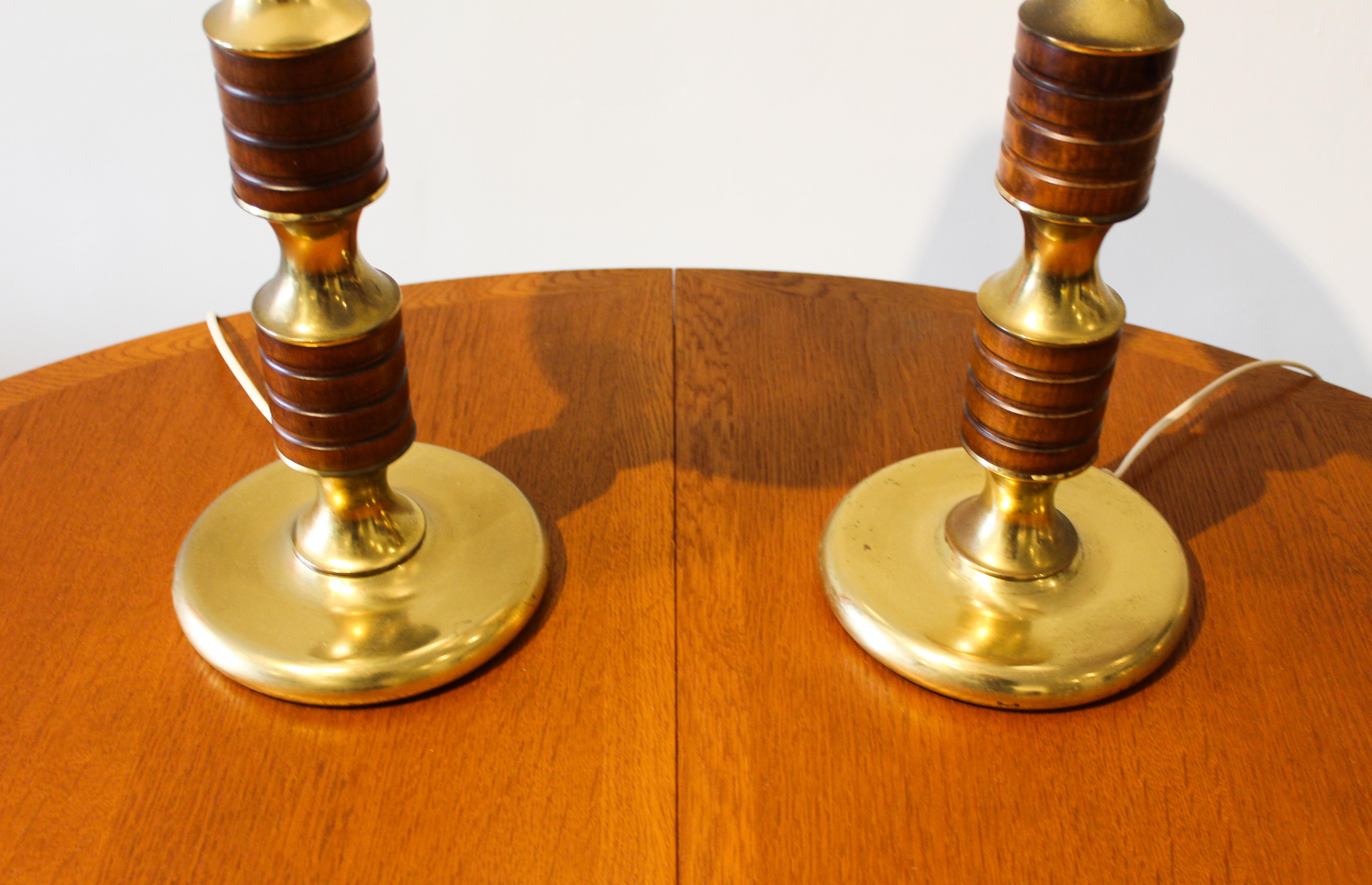 Midcentury Swedish Brass and Teak Table Lamps, 1950s 1