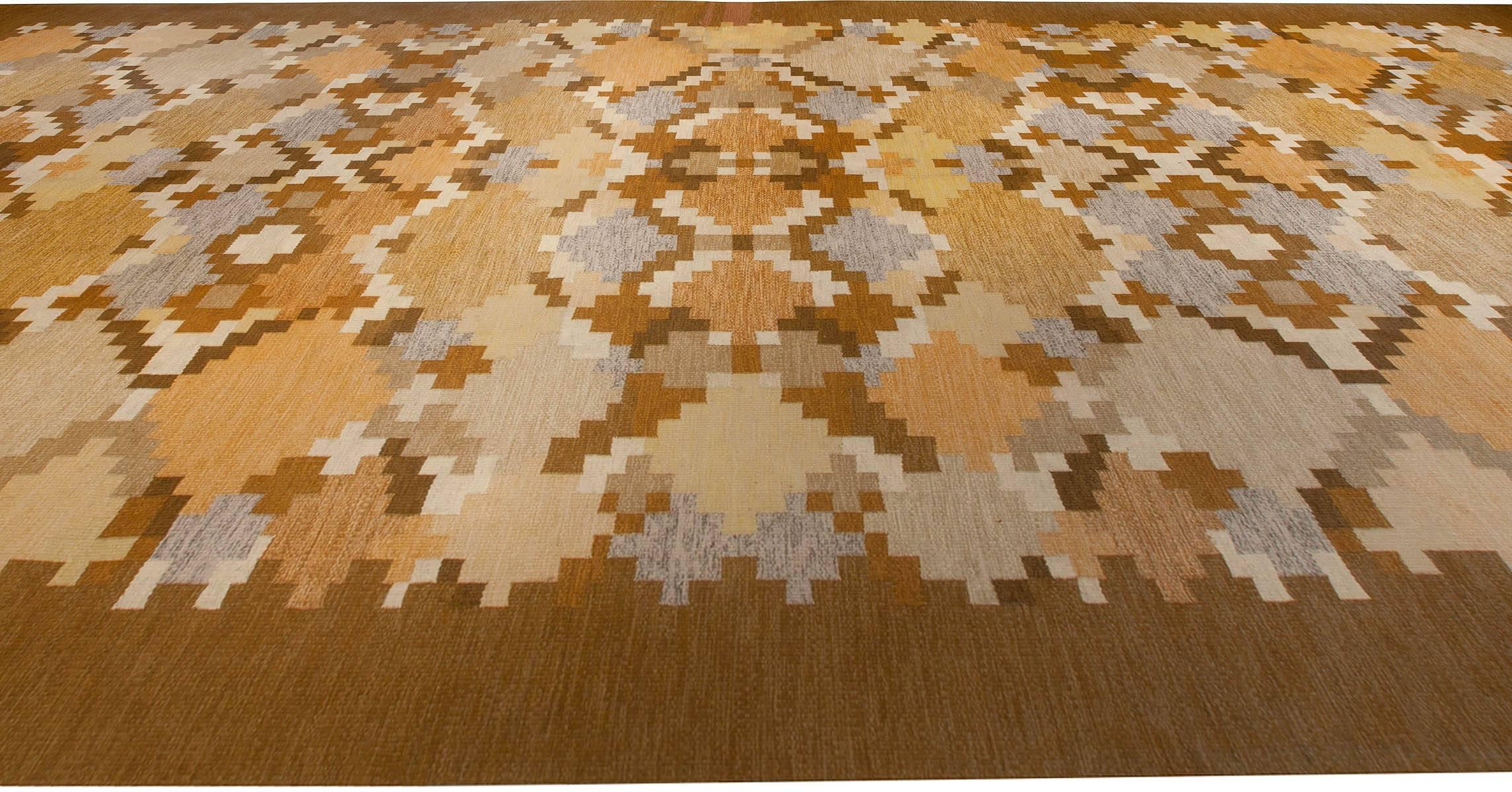 Mid-Century Modern Midcentury Swedish Brown Flat-Weave Rug by Ingrid Silow at Doris Leslie Blau