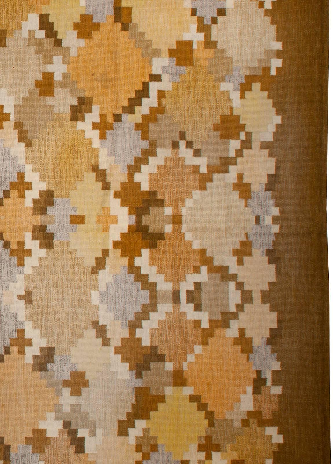 Hand-Knotted Midcentury Swedish Brown Flat-Weave Rug by Ingrid Silow at Doris Leslie Blau