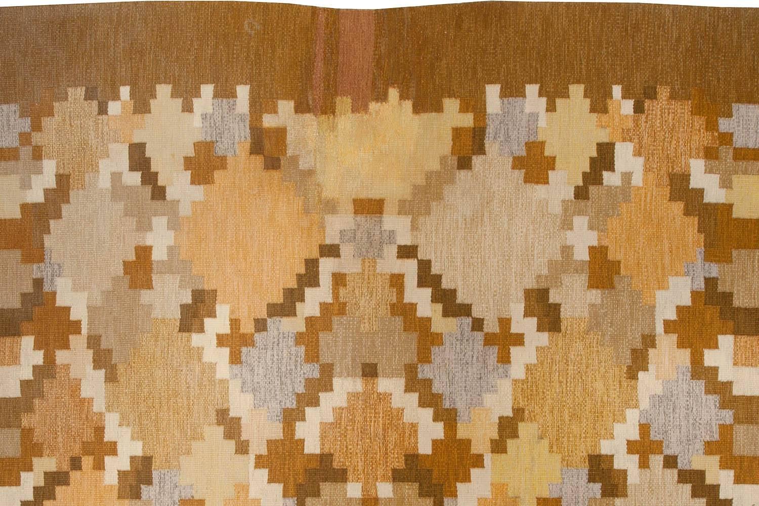 20th Century Midcentury Swedish Brown Flat-Weave Rug by Ingrid Silow at Doris Leslie Blau