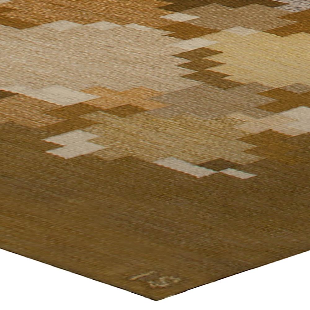 Wool Midcentury Swedish Brown Flat-Weave Rug by Ingrid Silow at Doris Leslie Blau