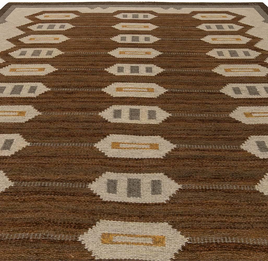 Hand-Knotted Mid-20th Century Swedish Flat-weave Wool Rug For Sale