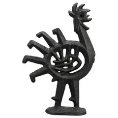 Coppia di galli brutalisti svedesi di metà secolo come parafuoco di Olle Hermansson