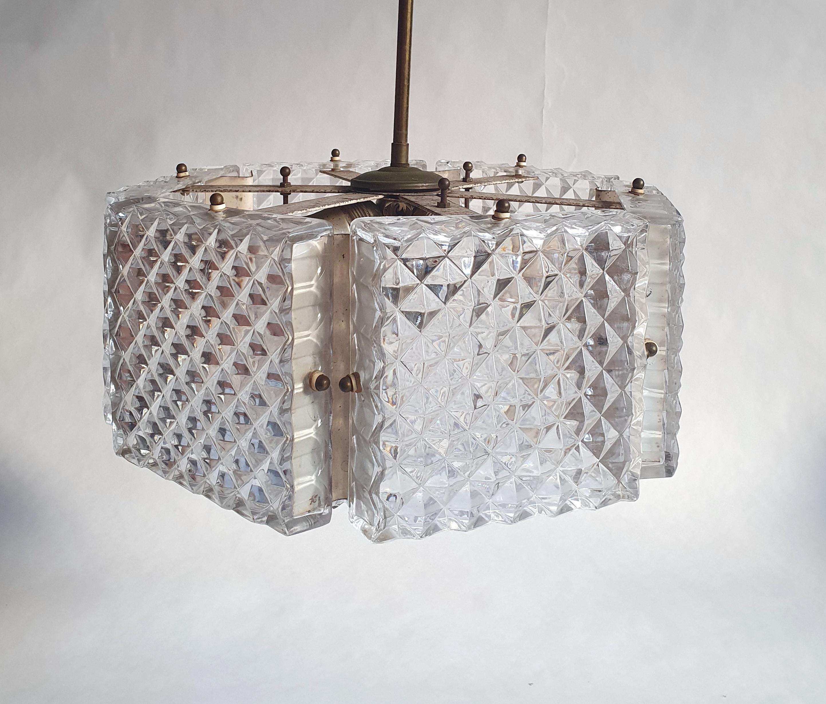 Midcentury Swedish Chandelier by Orrefors Sweden In Good Condition For Sale In Albano Laziale, Rome/Lazio