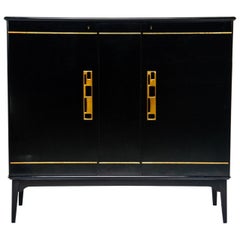Midcentury Swedish Ebonized Two-Door Cabinet with New Brass Hardware