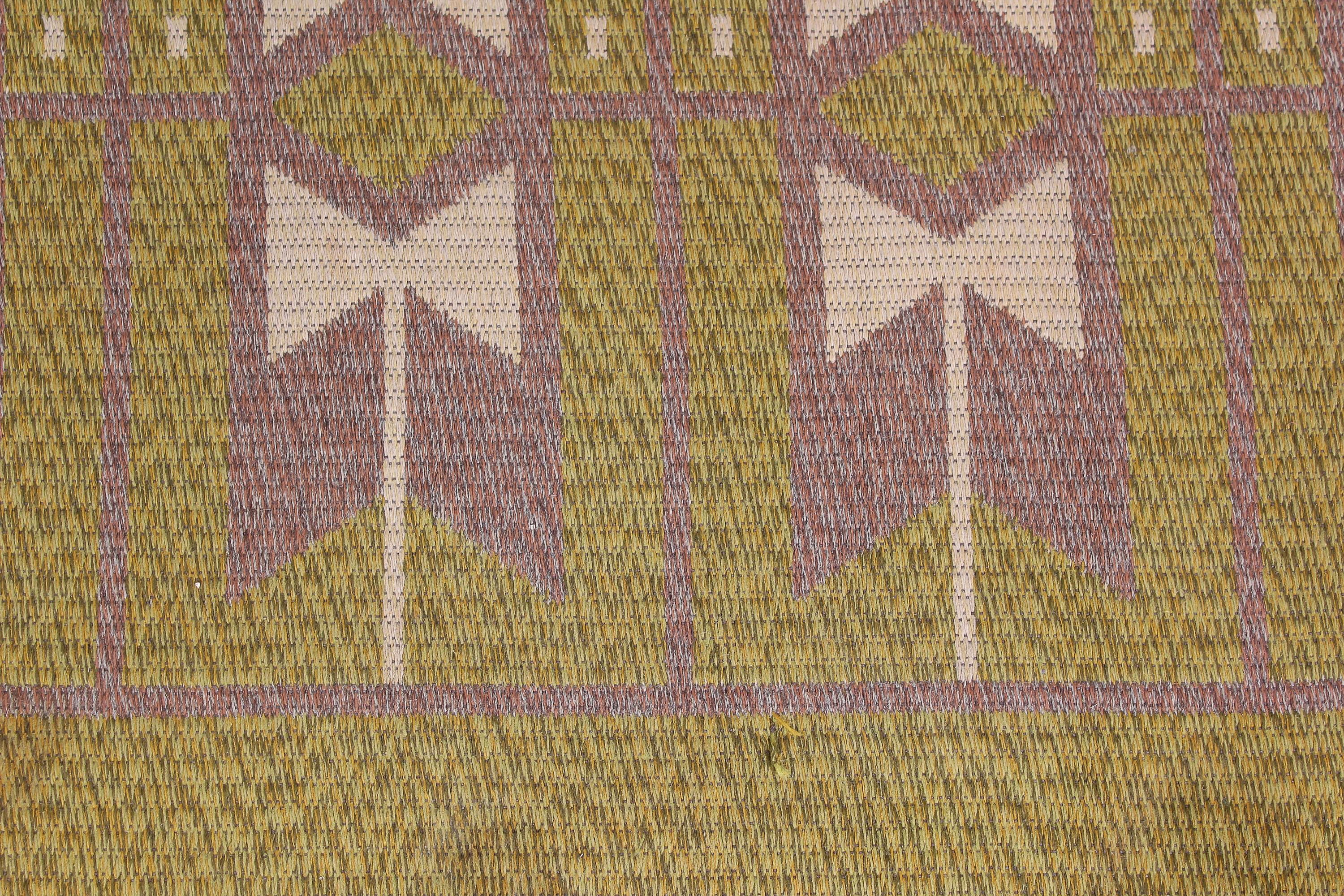 Wool Midcentury Swedish Flat Weave Carpet (Dubble Weave), 1950s For Sale