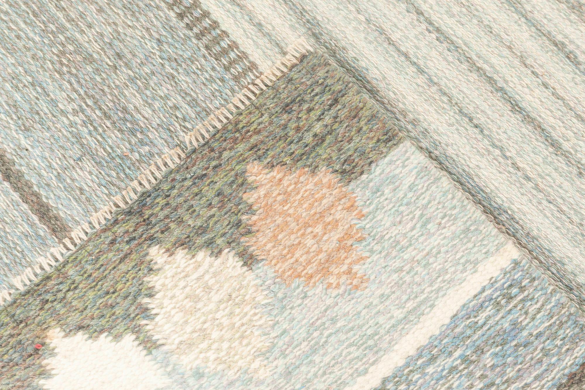 Wool Midcentury Swedish Flat-Weave Rug by Ingegerd Silow