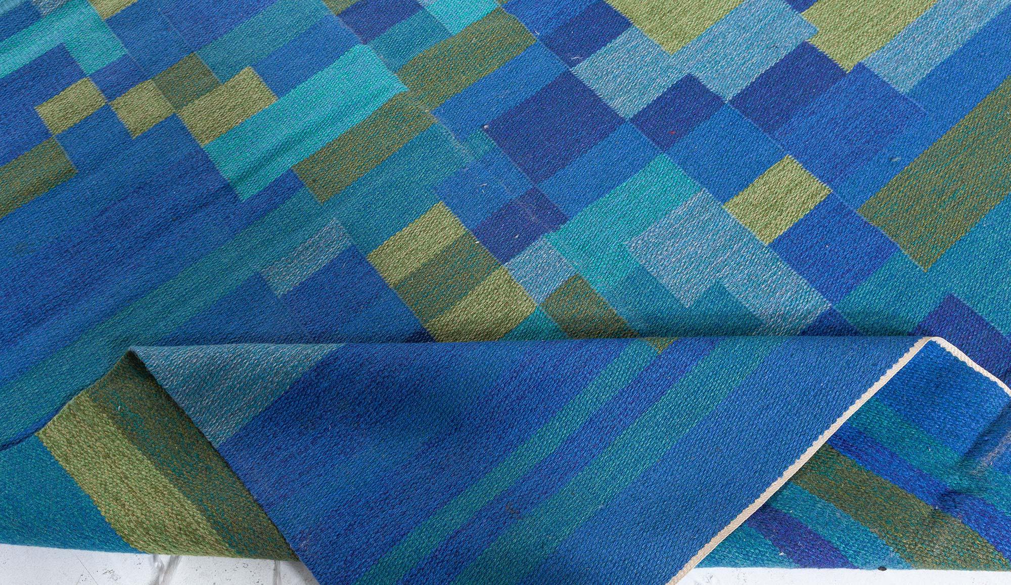 Midcentury Swedish Flat-Weave Wool Rug signed AB For Sale 2
