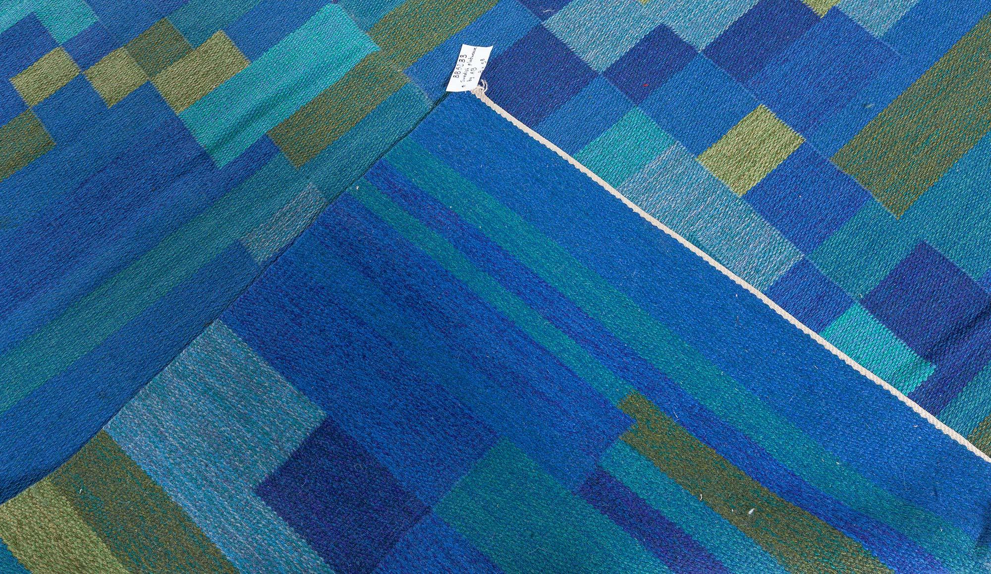 Midcentury Swedish Flat-Weave Wool Rug signed AB For Sale 3