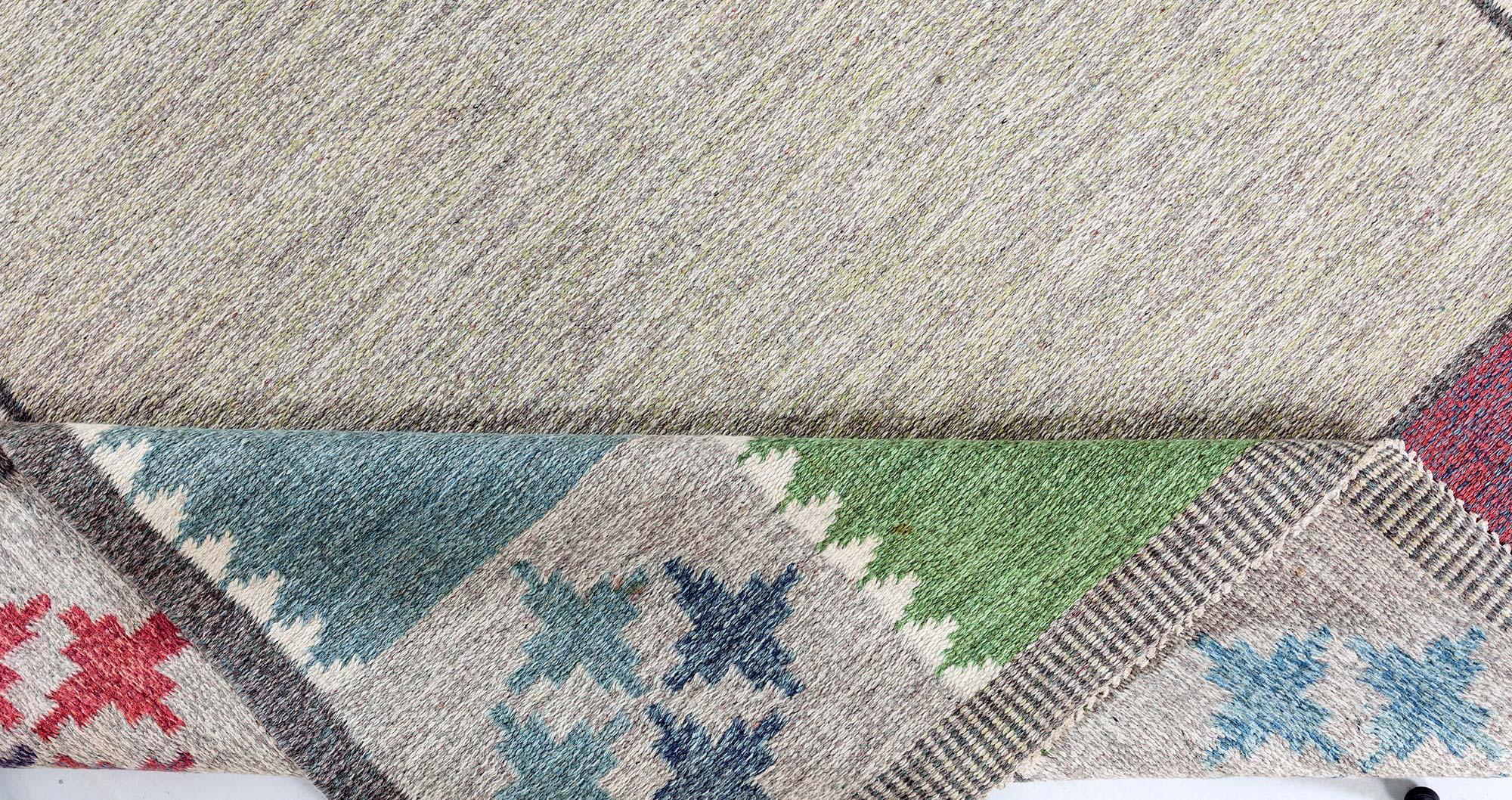 Wool Midcentury Swedish Flat Woven Rug by Bitte Ahlgren For Sale