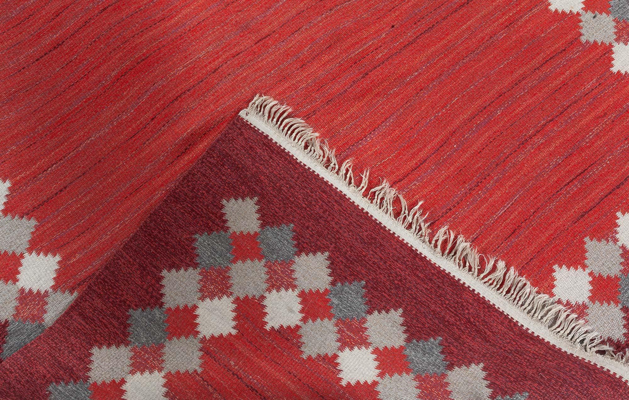 Midcentury Swedish Flat Woven Rug by Ingegerd Silow In Good Condition For Sale In New York, NY