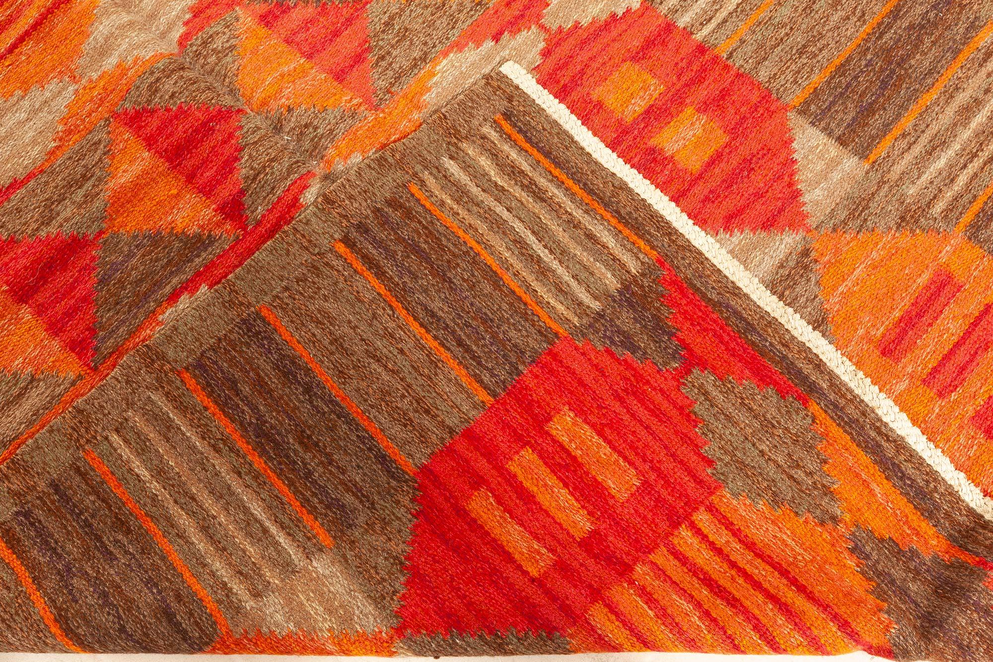 Schwedischer Flachgewebe-Teppich aus der Mitte des Jahrhunderts von Karin Jönsson (20. Jahrhundert) im Angebot