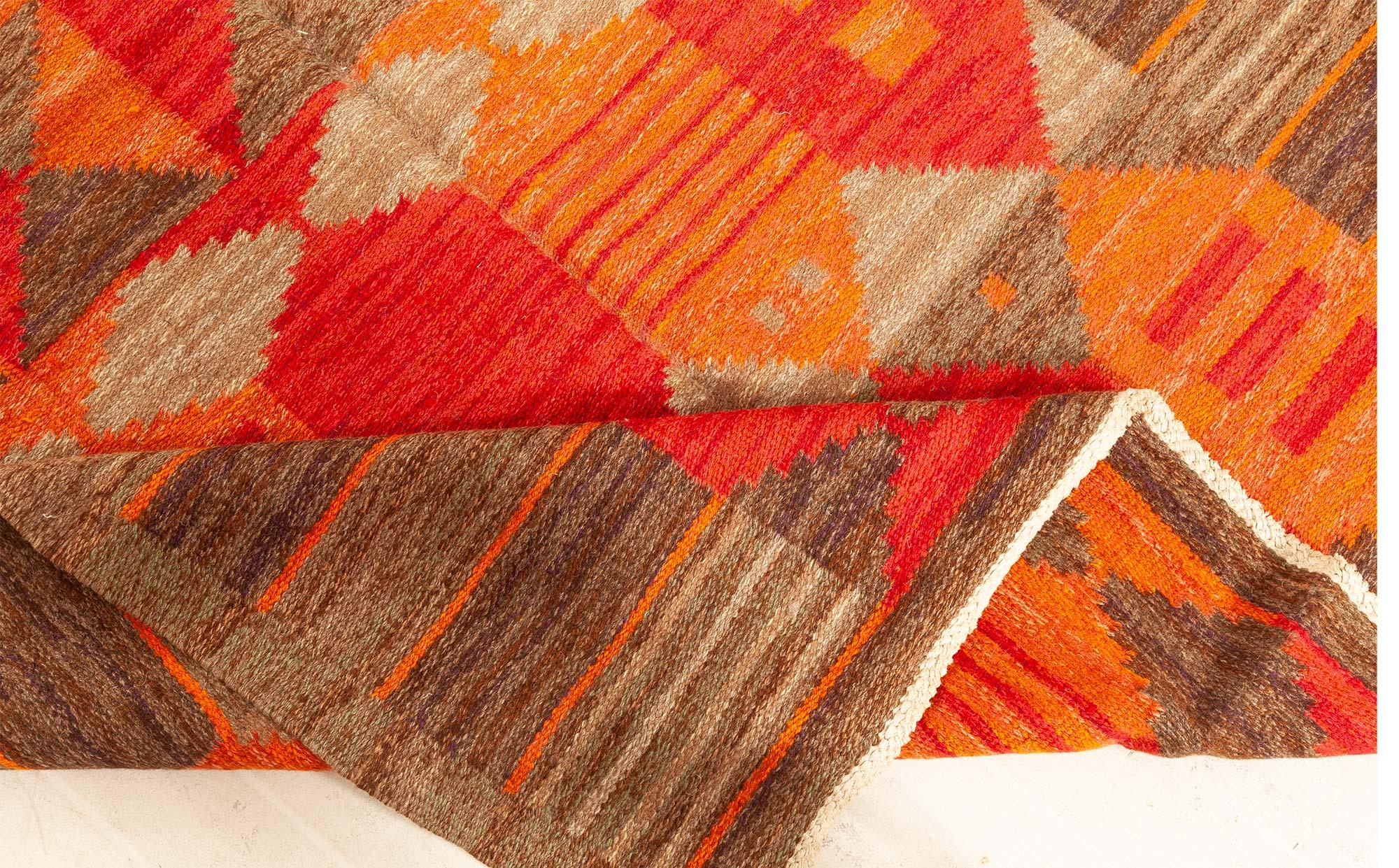 Wool Midcentury Swedish Flat-Woven Rug by Karin Jönsson For Sale