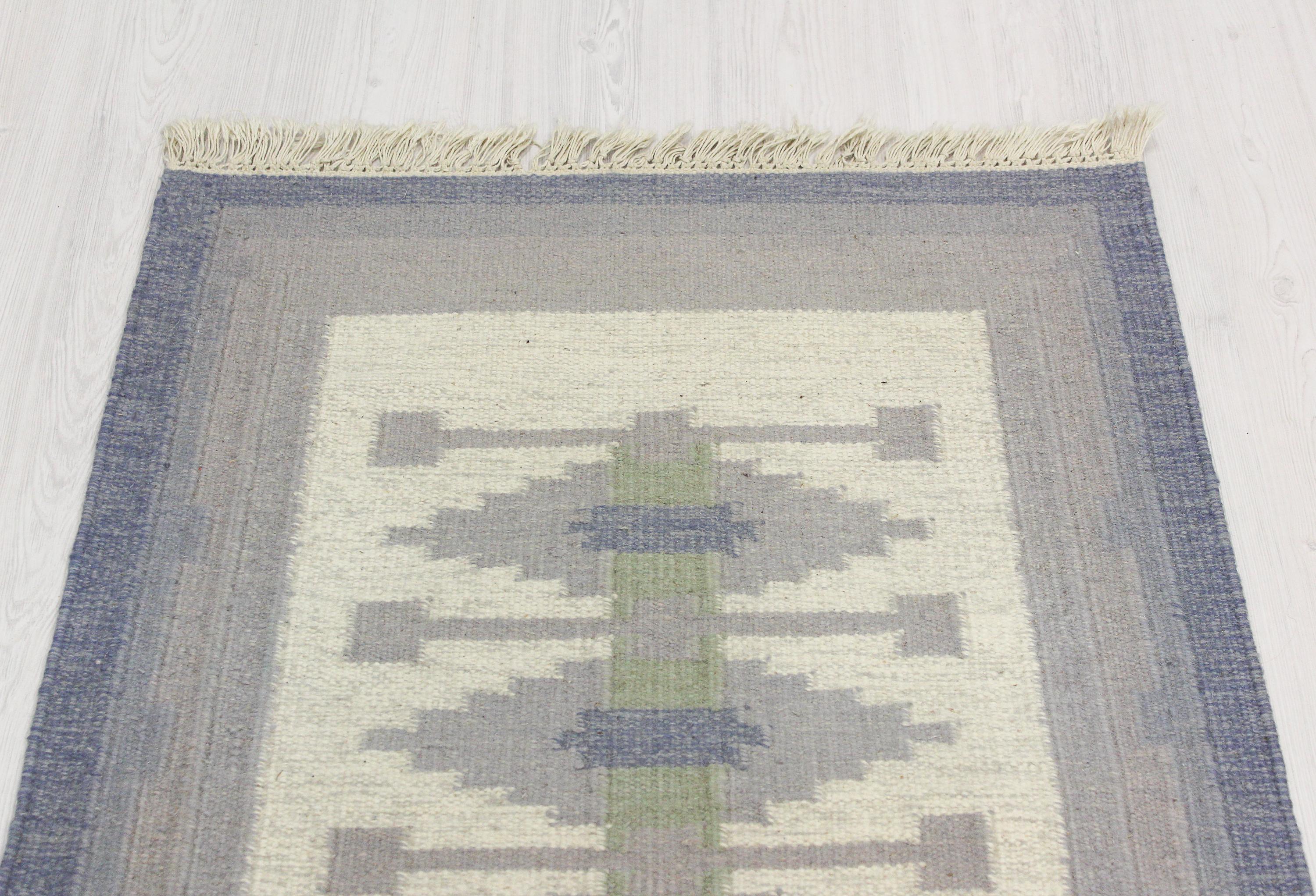 Wool Midcentury Swedish Gallery Flat-Weave Carpet, 1950s