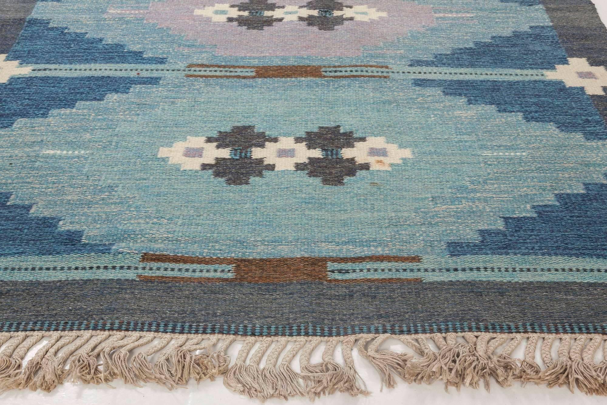 Hand-Woven Midcentury Swedish Blue Flat-weave Rug by Ingegerd Silow at Doris Leslie Blau