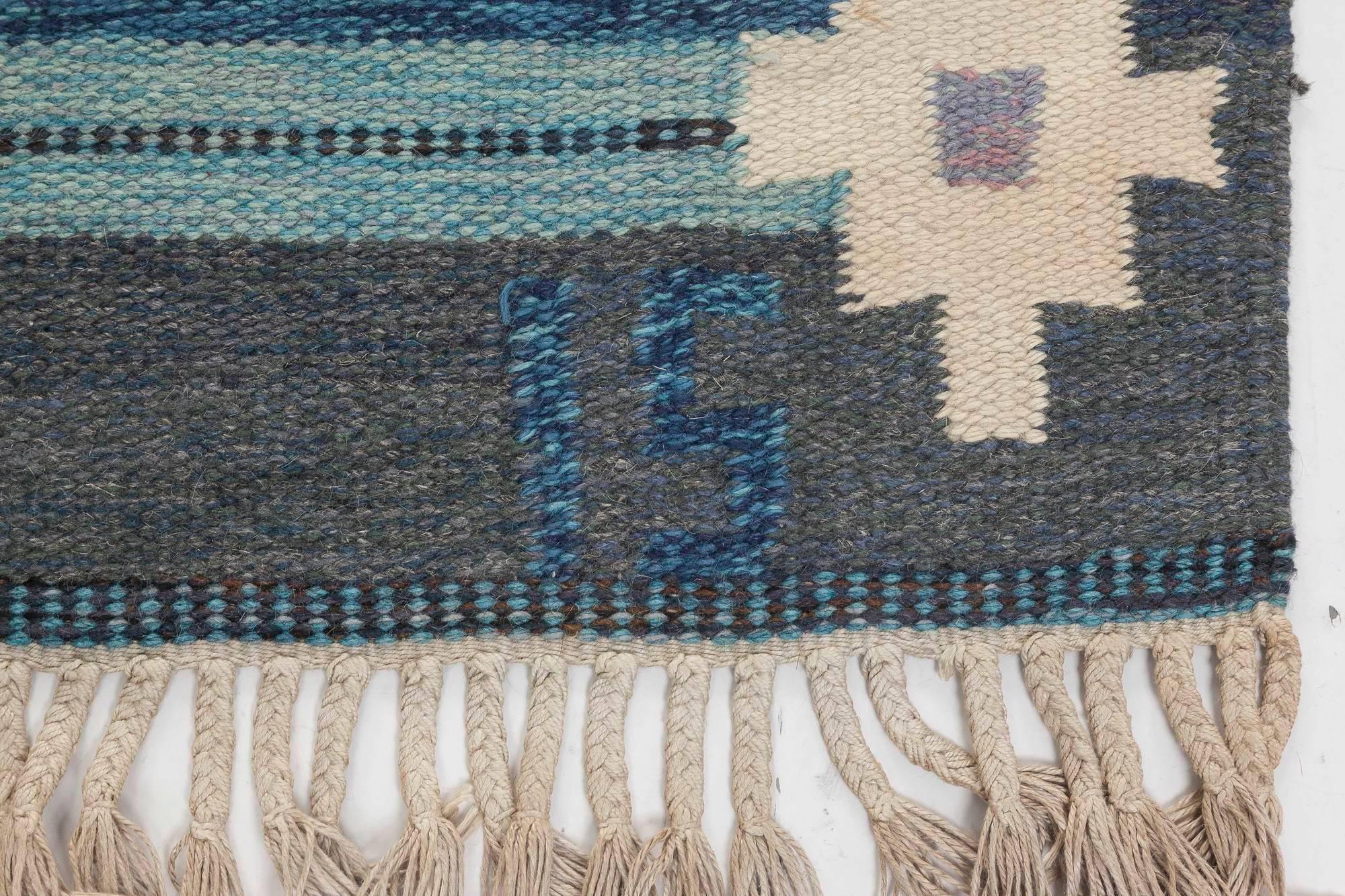 20th Century Midcentury Swedish Blue Flat-weave Rug by Ingegerd Silow at Doris Leslie Blau