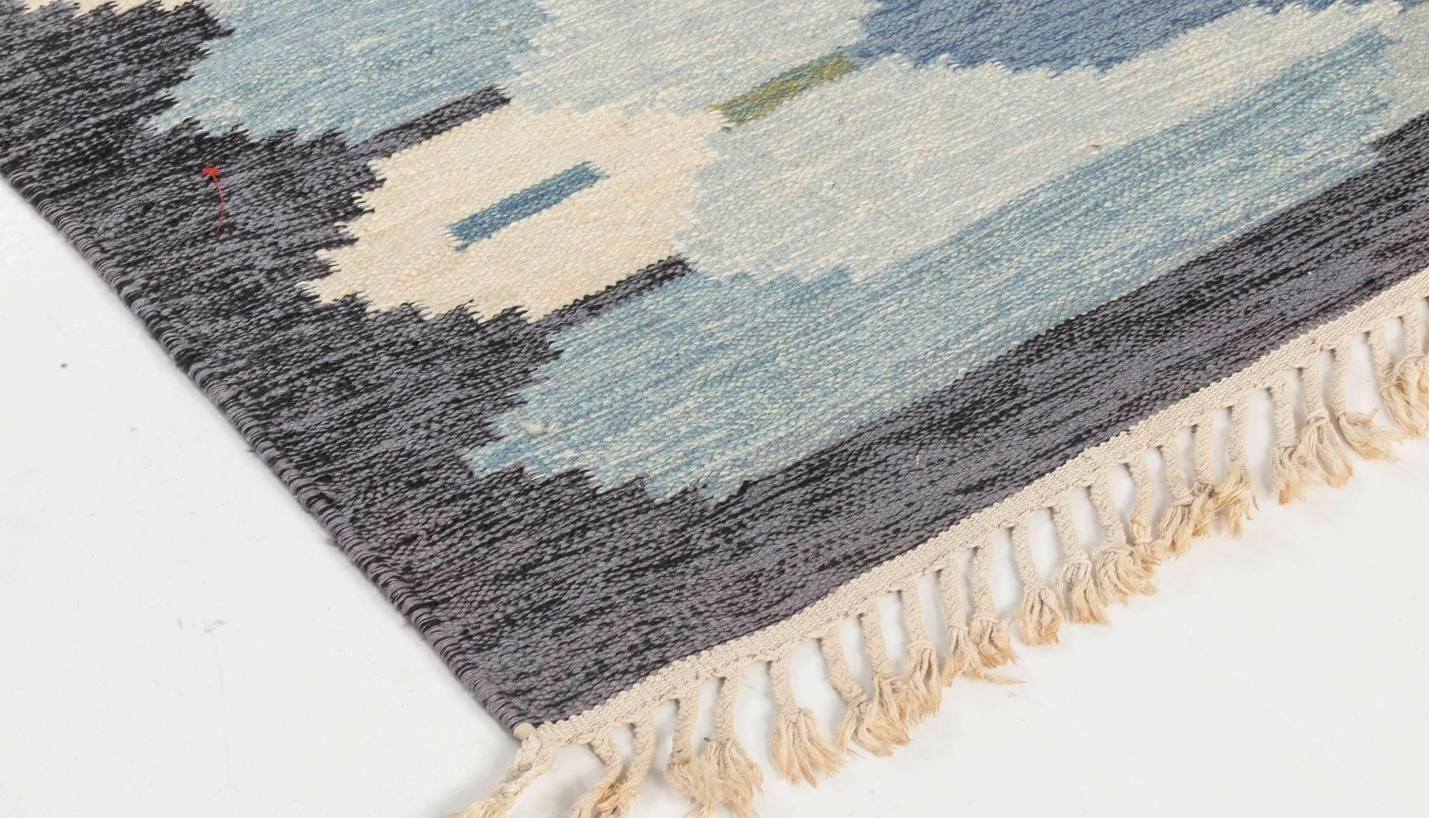 Midcentury Swedish Blue Flat-weave Rug by Ingegerd Silow at Doris Leslie Blau 1