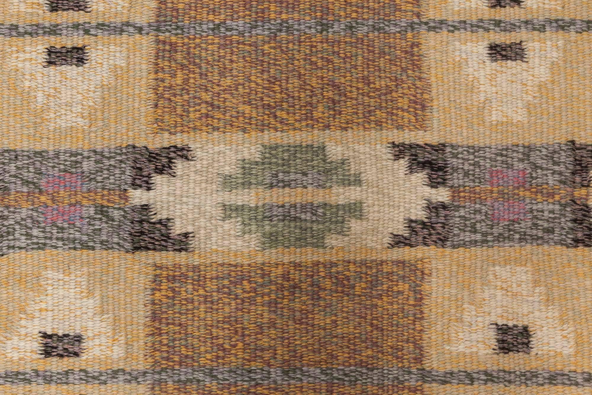 Midcentury Swedish Geometric flat-woven wool rug in beige, gray and brown
Size: 4'5