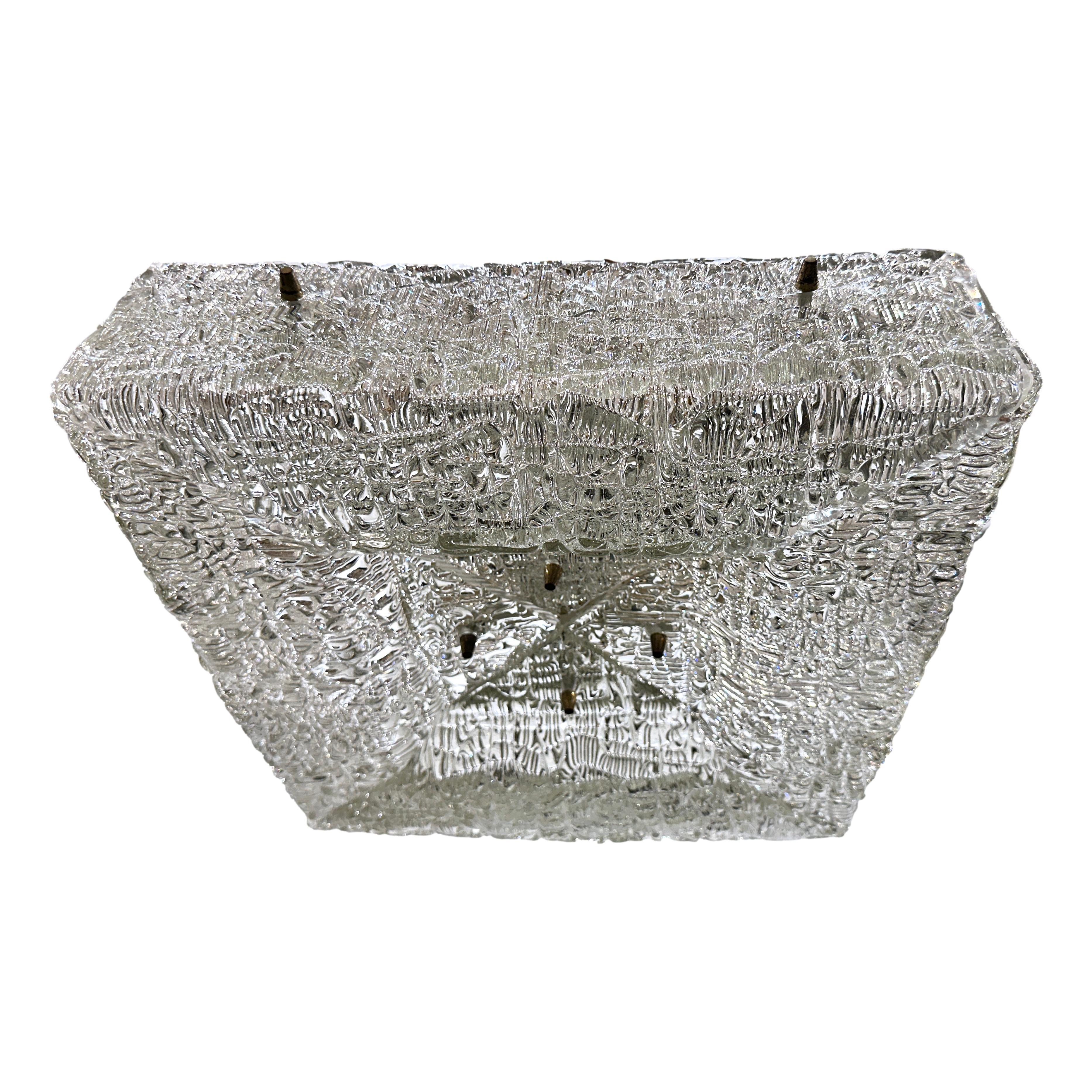 Molded Midcentury Swedish Glass Square Light Fixture For Sale