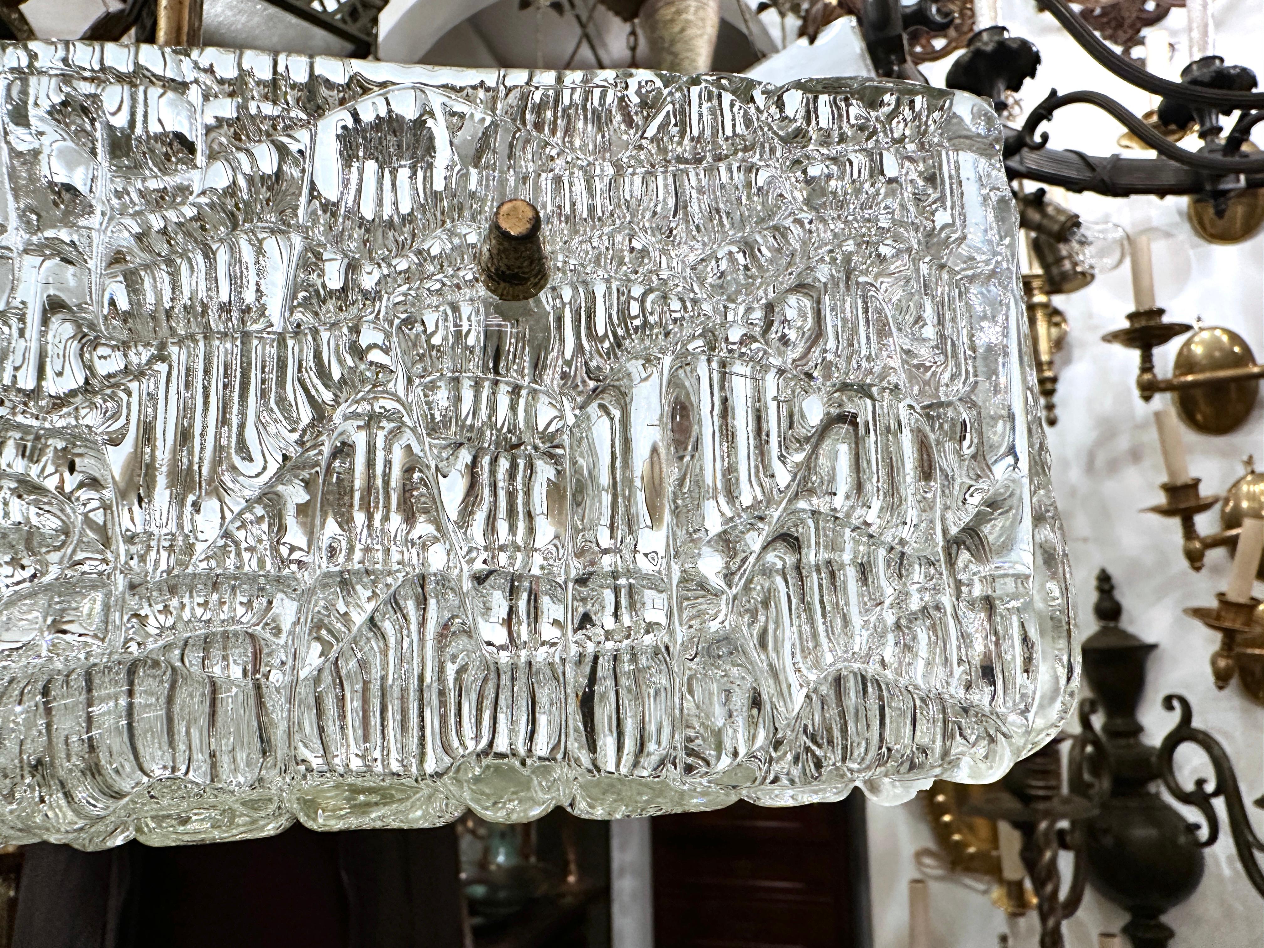 Midcentury Swedish Glass Square Light Fixture In Good Condition For Sale In New York, NY
