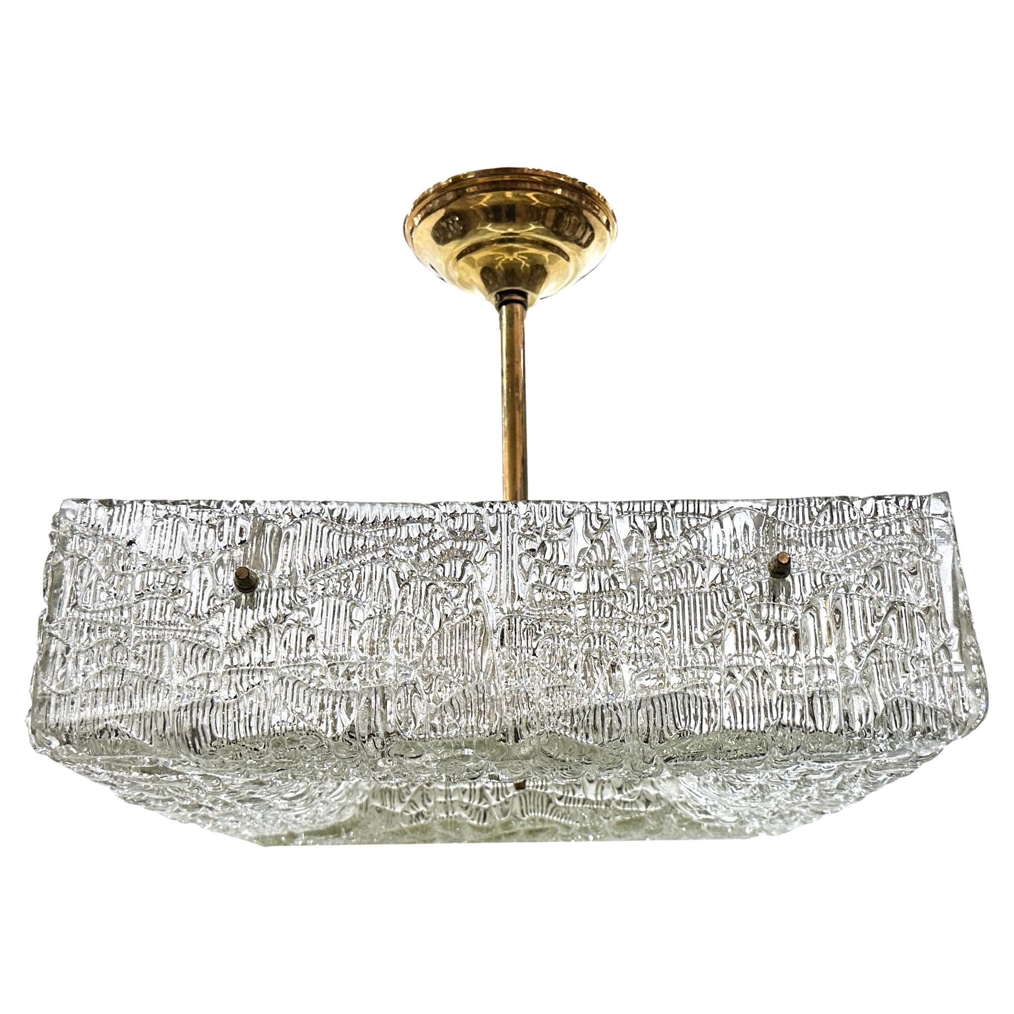 Midcentury Swedish Glass Square Light Fixture For Sale