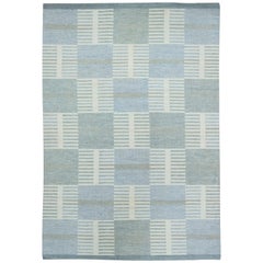 Midcentury Swedish Gray, Blue and Ivory Flat-Weave Wool Rug by Carl Malmsten