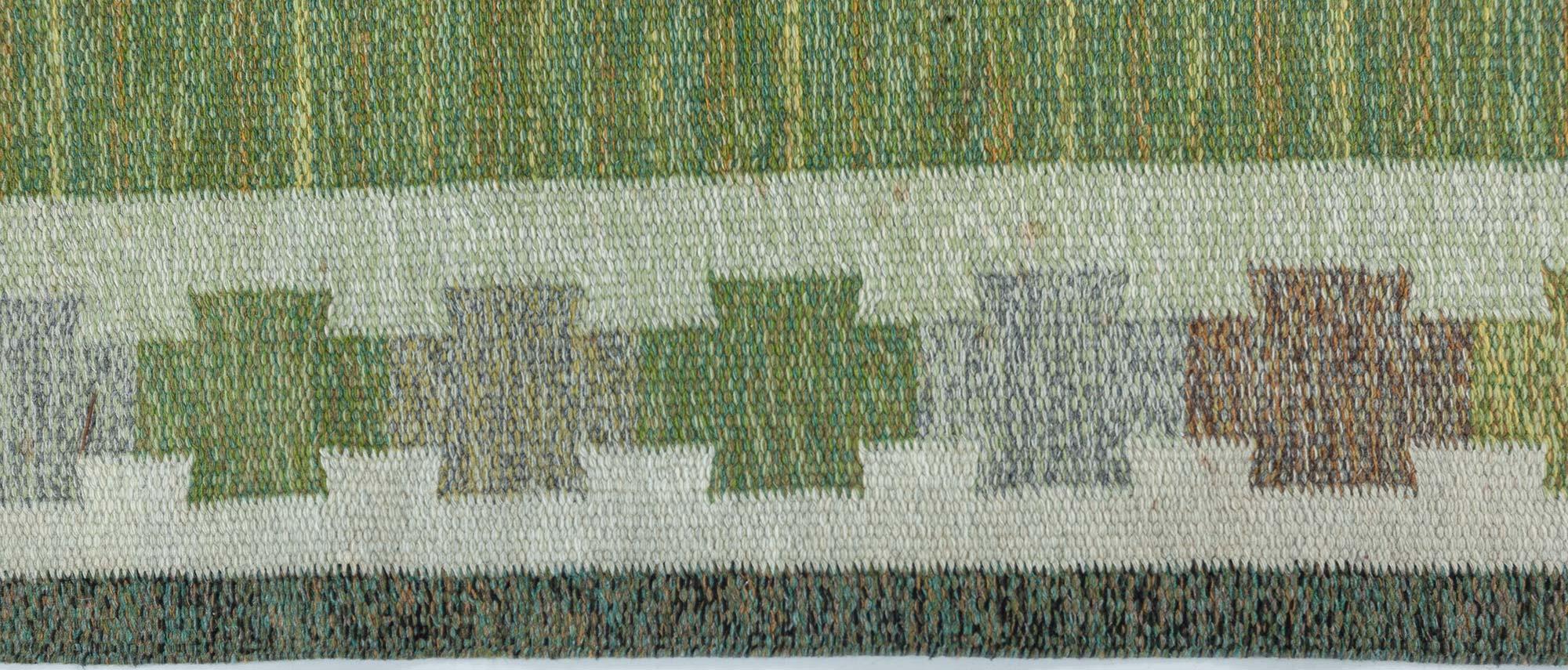 Mid-Century Modern Midcentury Swedish Green Flat Woven Rug by Ingegerd Silow at Doris Leslie Blau